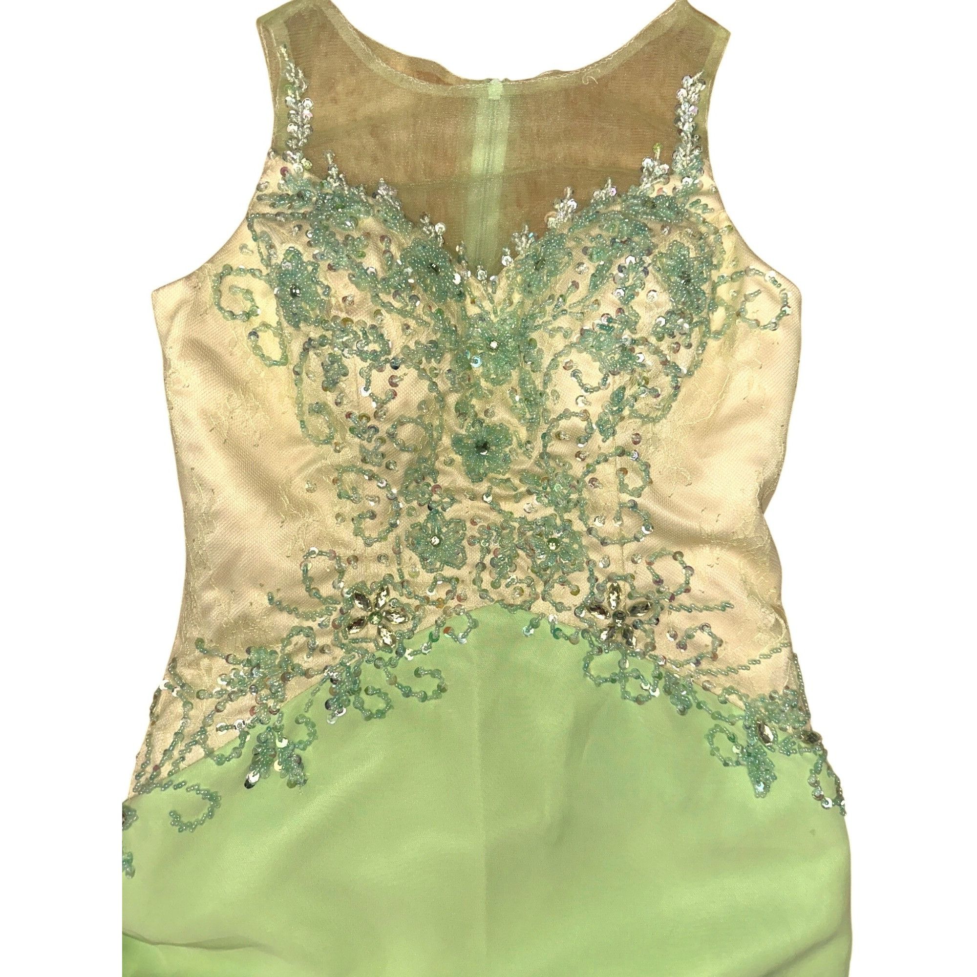 Other Appliqué Green Beaded Evening Gown Sheer Bodice Embellished Size S / US 4 / IT 40 - 12 Thumbnail