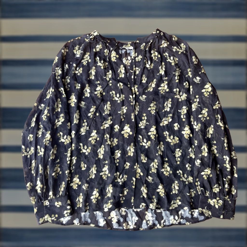 Vince Vince Blouse Woman XL Multicolor Silk Floral Dandelion Poet Popover V-Neck Tie Button Long Sleeve Size XL / US 12-14 / IT 48-50 - 1 Thumbnail