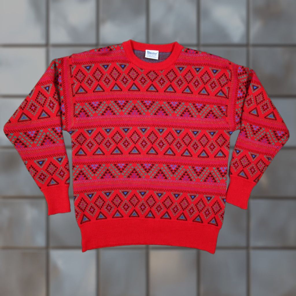 Vintage VINTAGE Meister Sweater Men Large Pullover Wool Blend Abstract Fair Isle Retro Ski 80s Winter Size US L / EU 52-54 / 3 - 1 Thumbnail