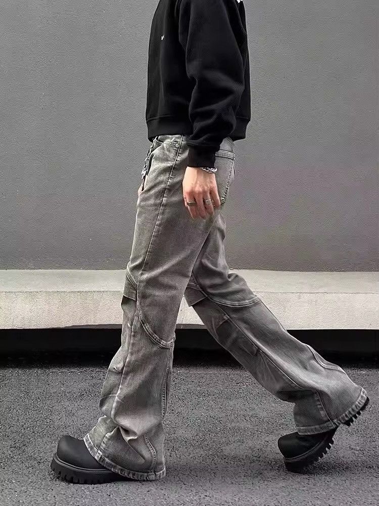 Japanese Brand × Jean Y2K Streetwear Vintage Grey Pleated Flare Jeans Size US 33 - 4 Thumbnail