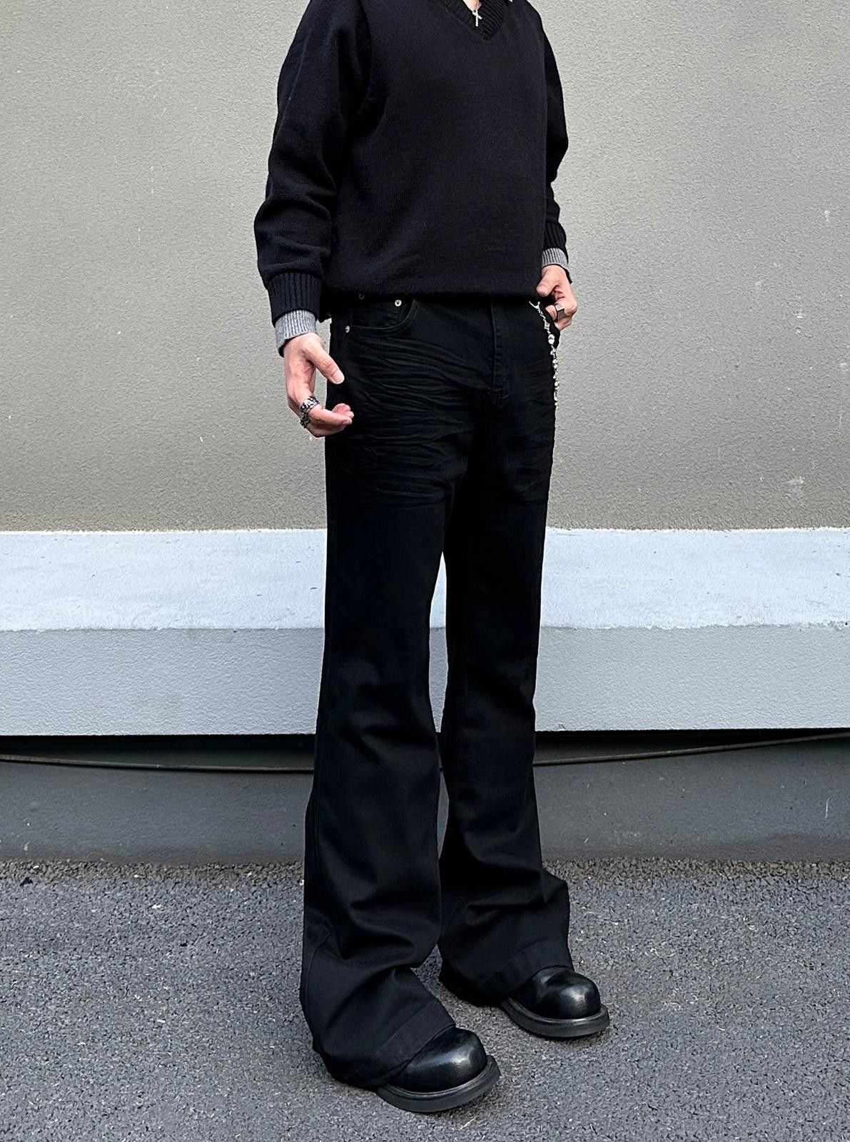 Japanese Brand Black Flared Wide Leg Pants, Men's Casual Trousers Size US 32 / EU 48 - 5 Thumbnail