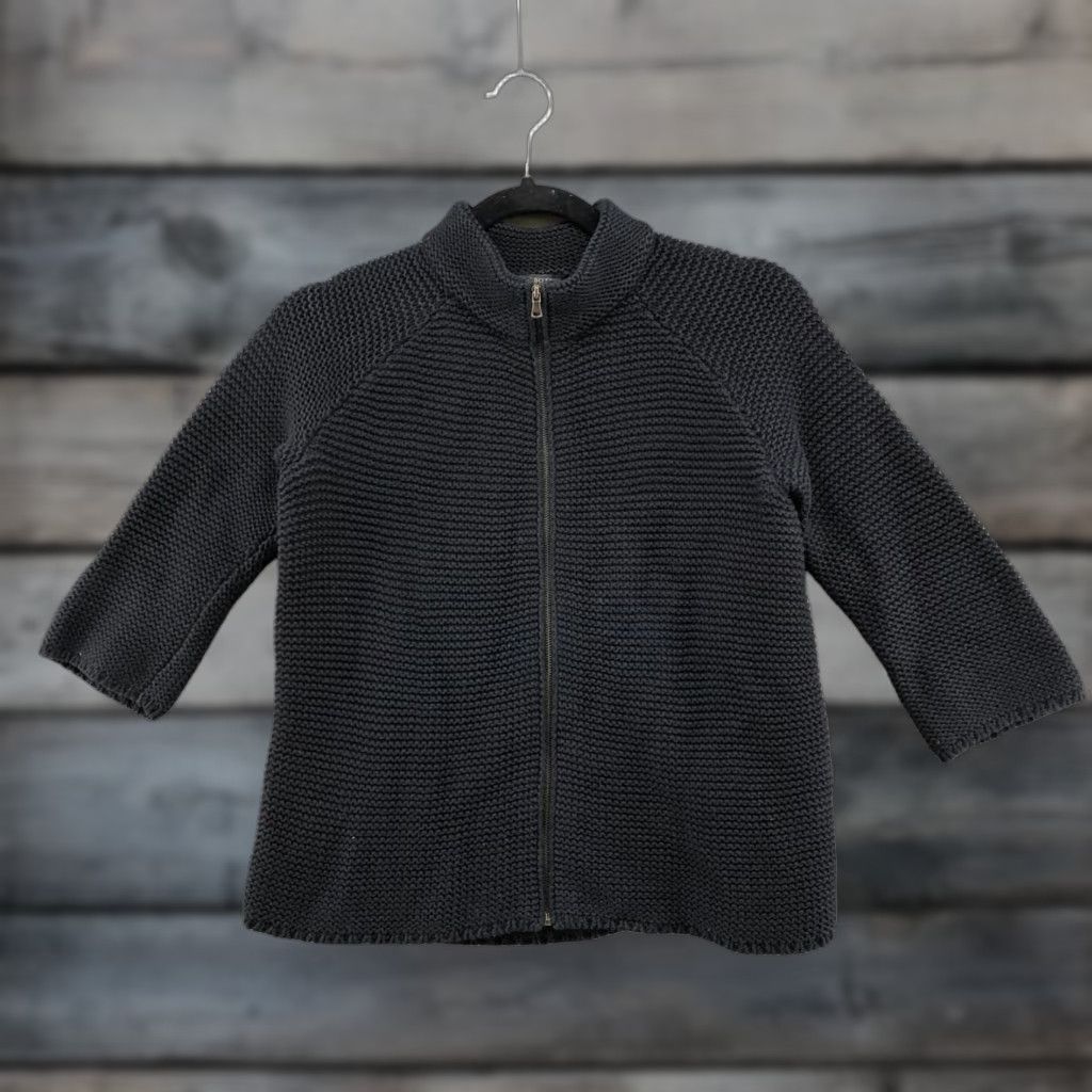 Talbots Talbots Sweater Womens Petites Small Black Cotton Waffle Knit Full Zip Size S / US 4 / IT 40 - 1 Thumbnail