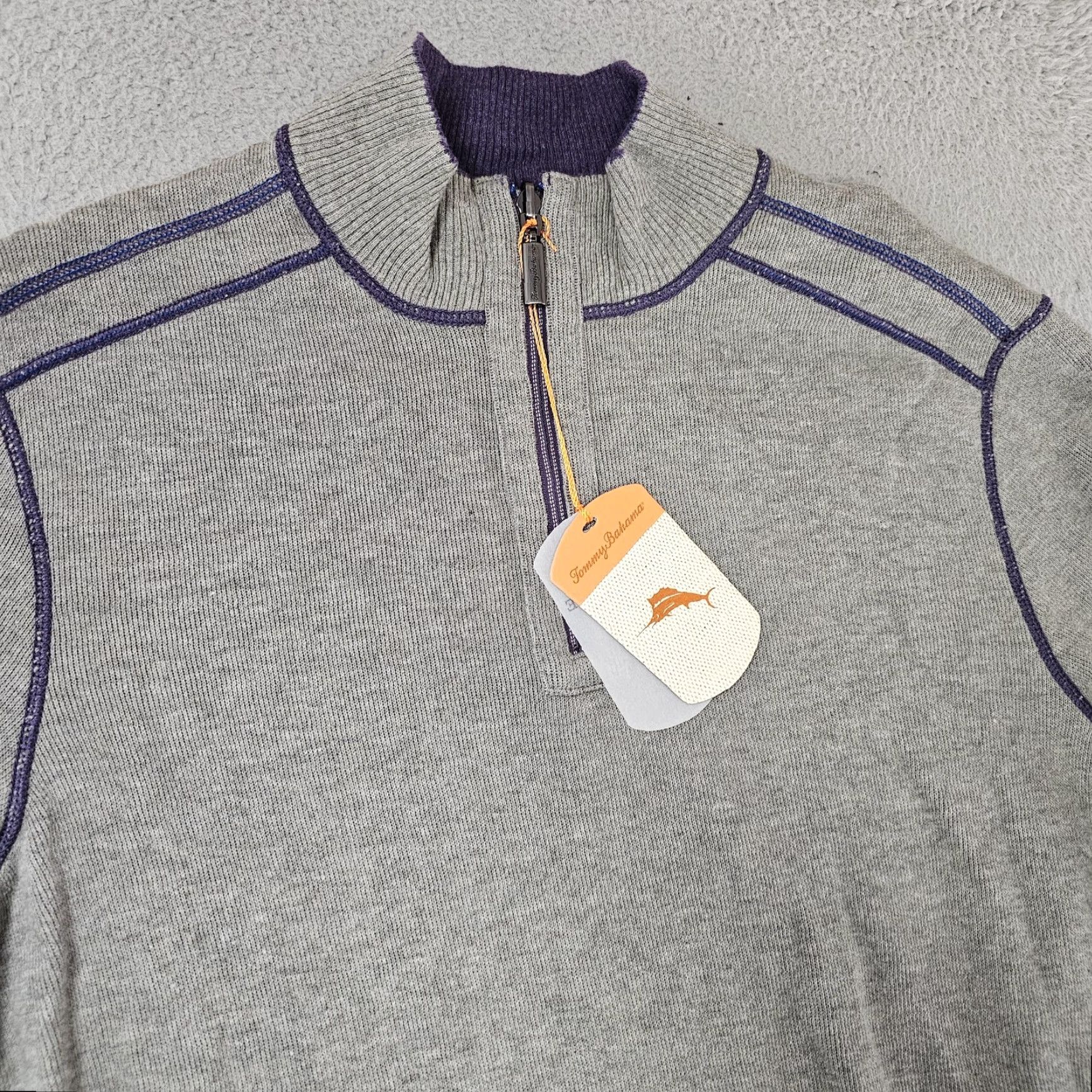 Tommy Bahama Tommy Bahama Sweater Mens Large Gray Purple Quarter Zip Reversible Pullover Size US L / EU 52-54 / 3 - 3 Thumbnail