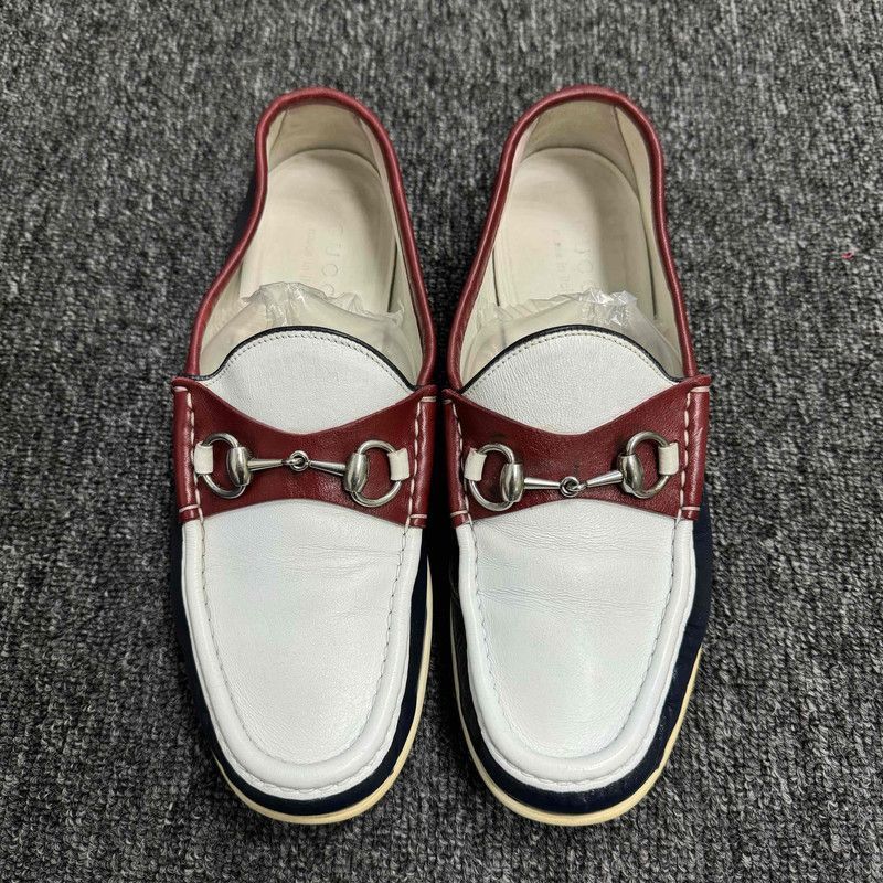 Gucci Gucci Red and White Loafers with Metal Buckle - Size US 8 / EU 41 - 2 Thumbnail
