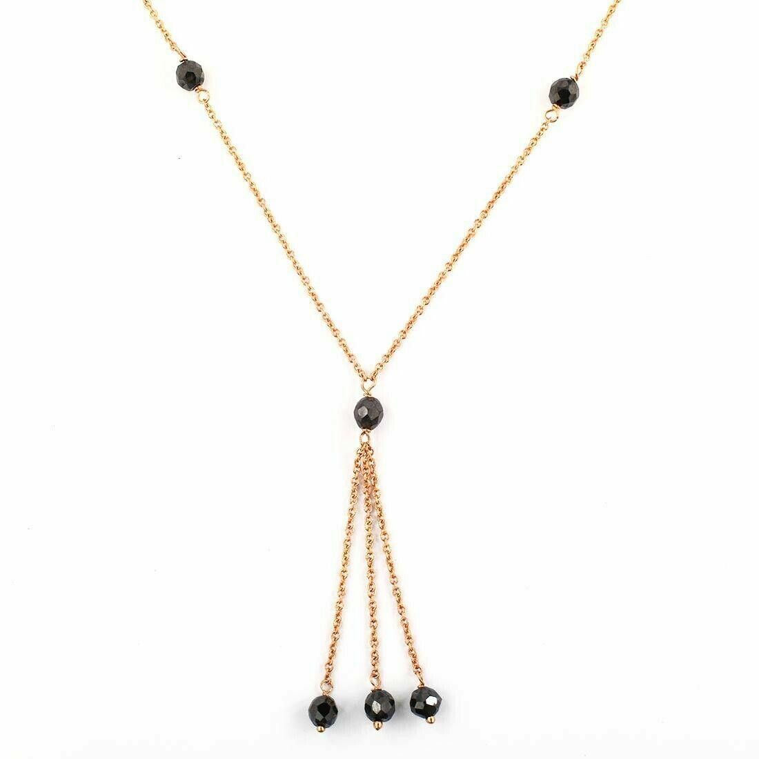 Handmade 18kt Gold Vermeil Black Diamond Bead Chain Tassel Necklace Size ONE SIZE - 2 Thumbnail