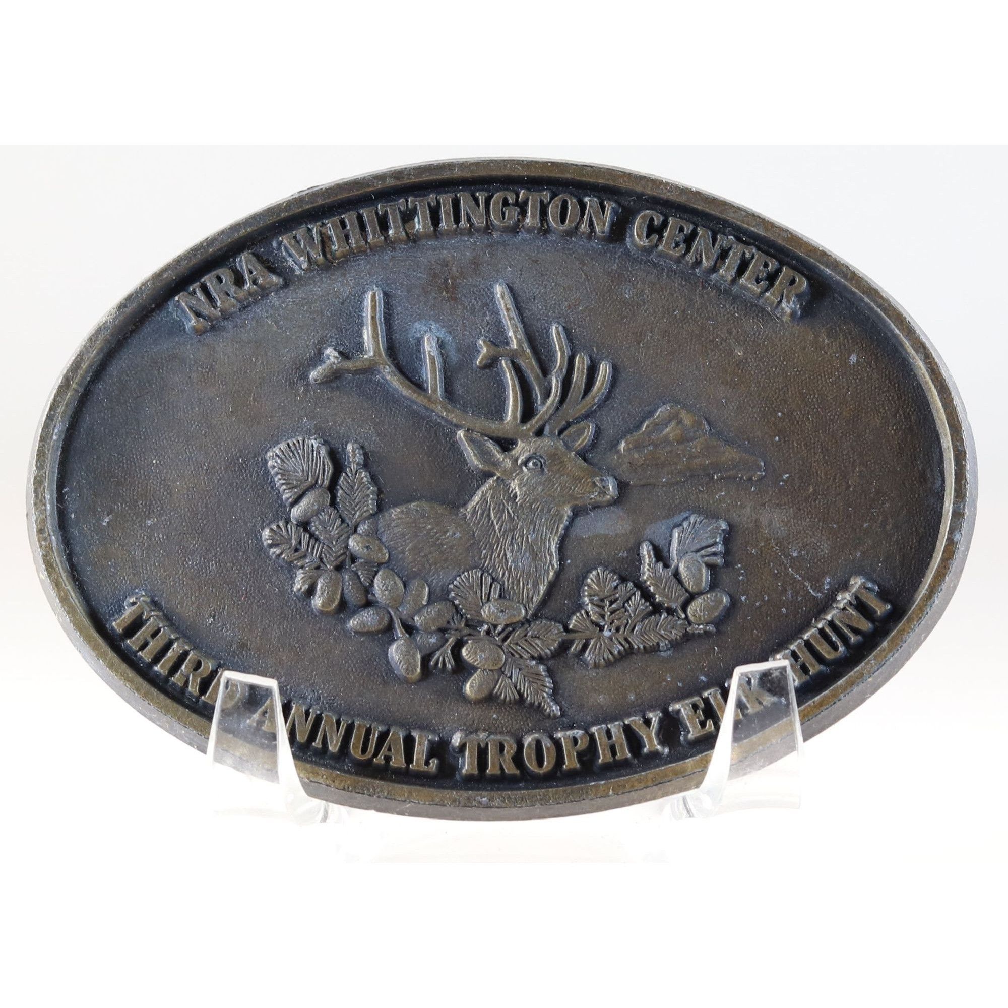 Vintage Belt Buckle NRA Third Annual Trophy Elk Hunt Brass Buckle Size ONE SIZE - 1 Thumbnail