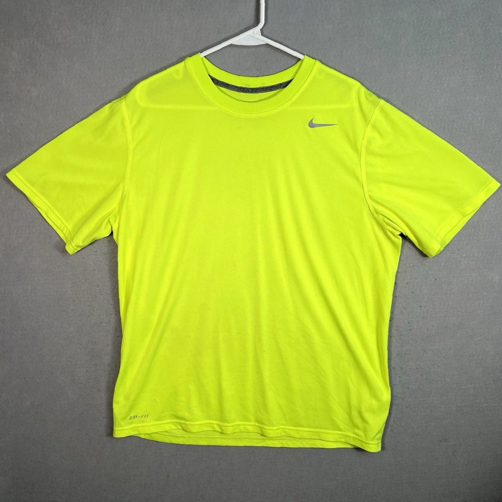 Nike Neon Yellow Athletic T Shirt for Men Featuring Swoosh Logo and Dri Fit Technology in Adult Large Size Grailed