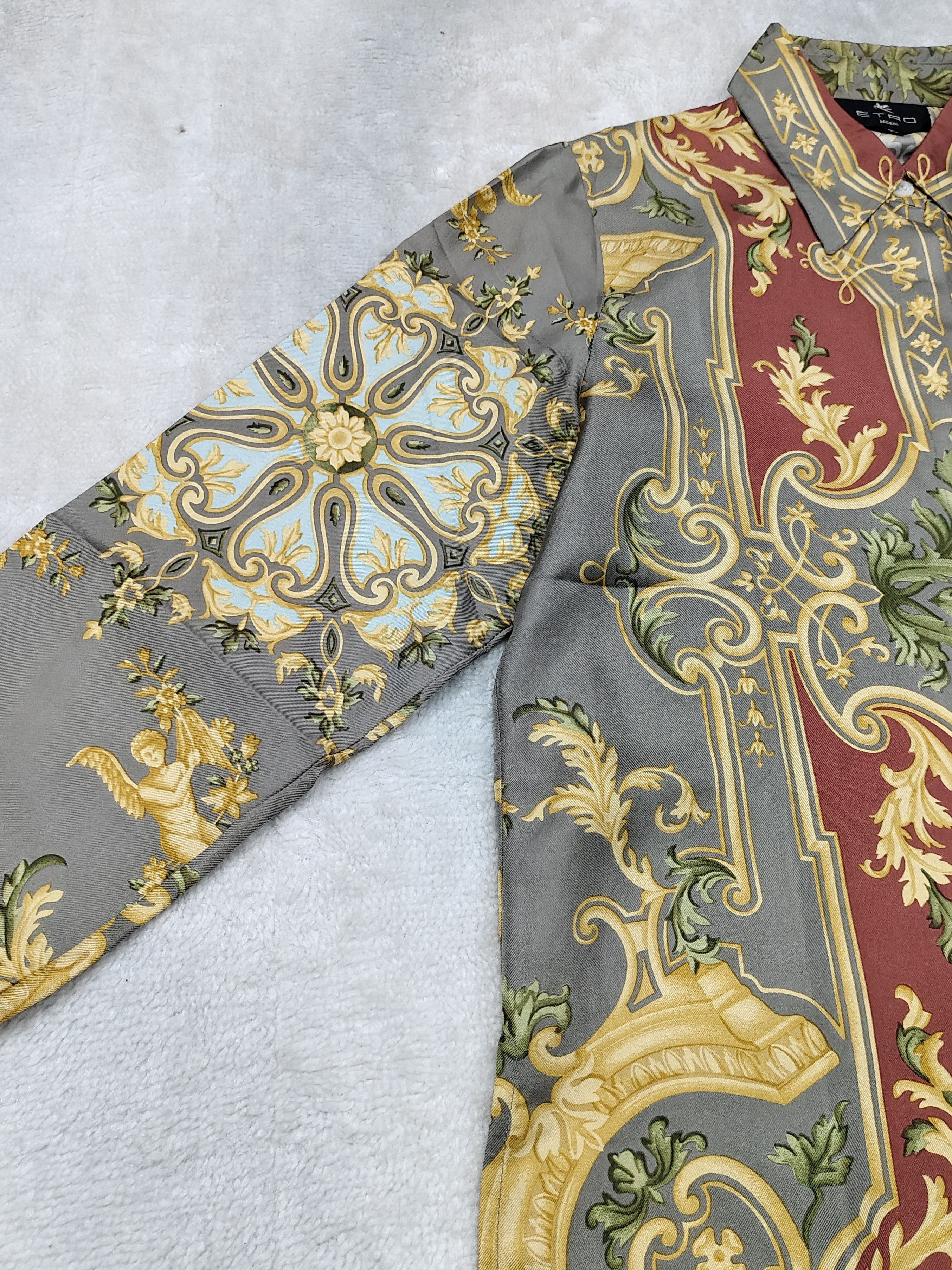 Etro 2000s ETRO- Renaissance Baroque Cherub Silk Shirt Size M / US 6-8 / IT 42-44 - 8 Thumbnail