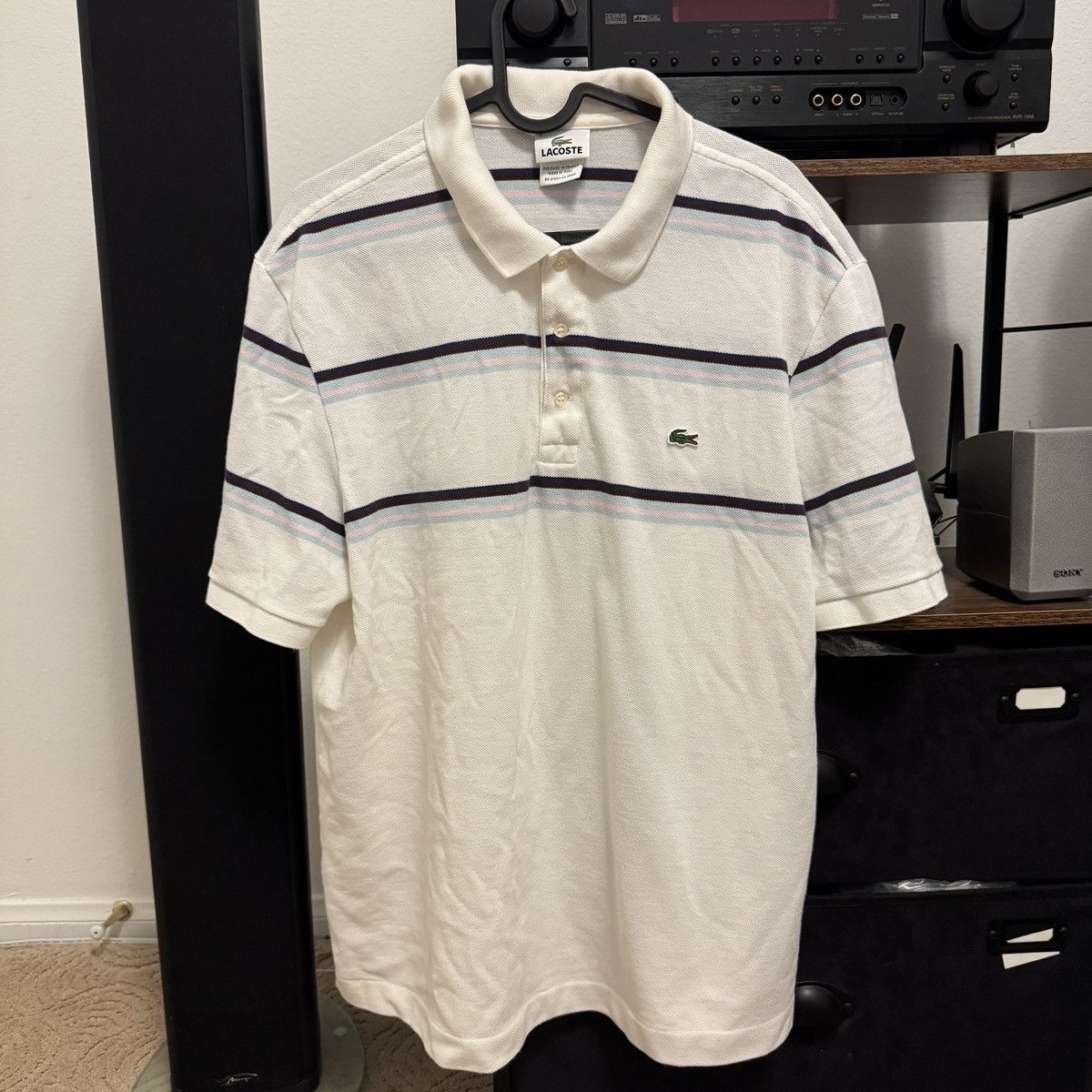 Lacoste Classic Lacoste white and blue striped polo shirt size L Size US XL / EU 56 / 4 - 1 Thumbnail