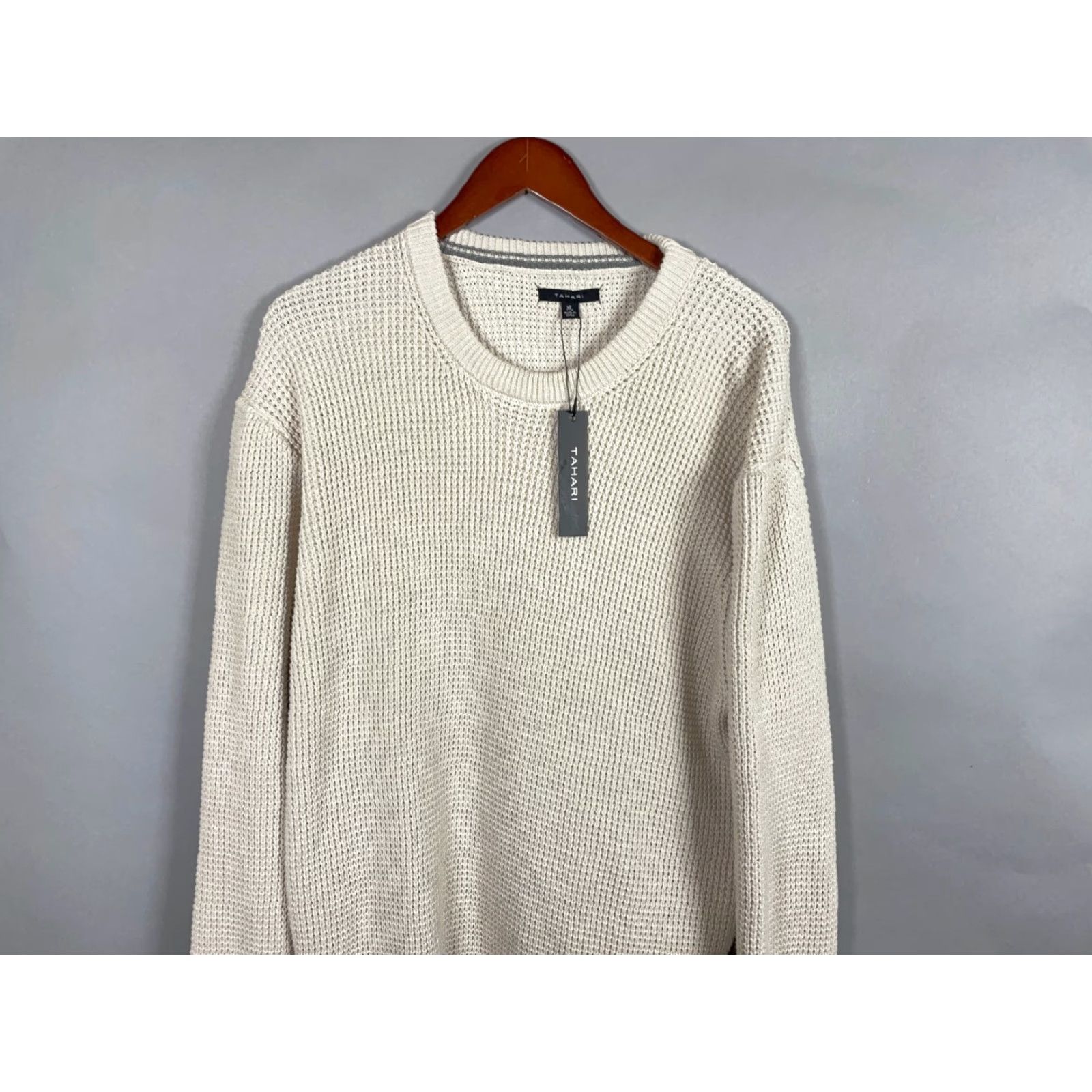 Vintage Unworn Tahari Waffle Knit Sweater Pullover Crewneck Adult XL Ivory Cotton Blend Preppy 90s Mens Size US XL / EU 56 / 4 - 4 Thumbnail