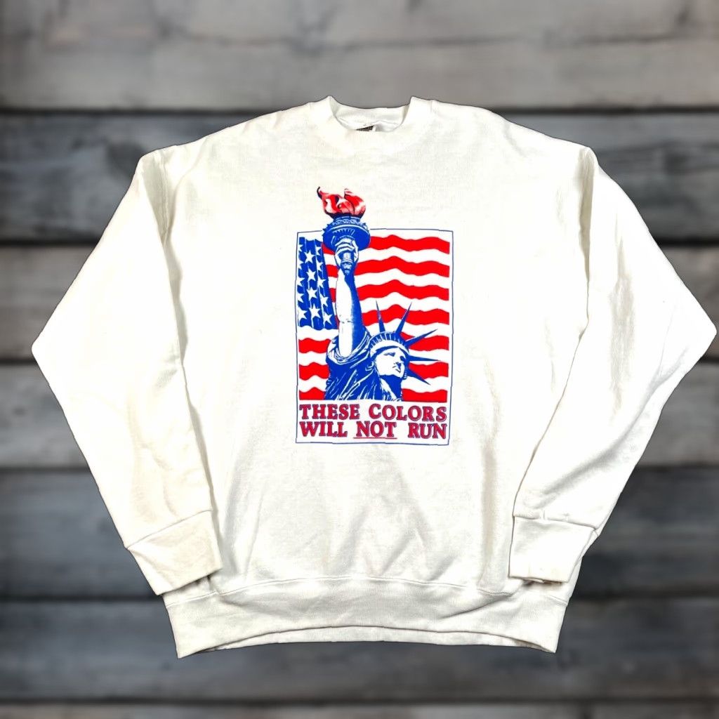 Fruit Of The Loom VTG Statue of Liberty Colors Will Not Run Sweatshirt Adult XL White 50/50 USA Size US XL / EU 56 / 4 - 1 Thumbnail
