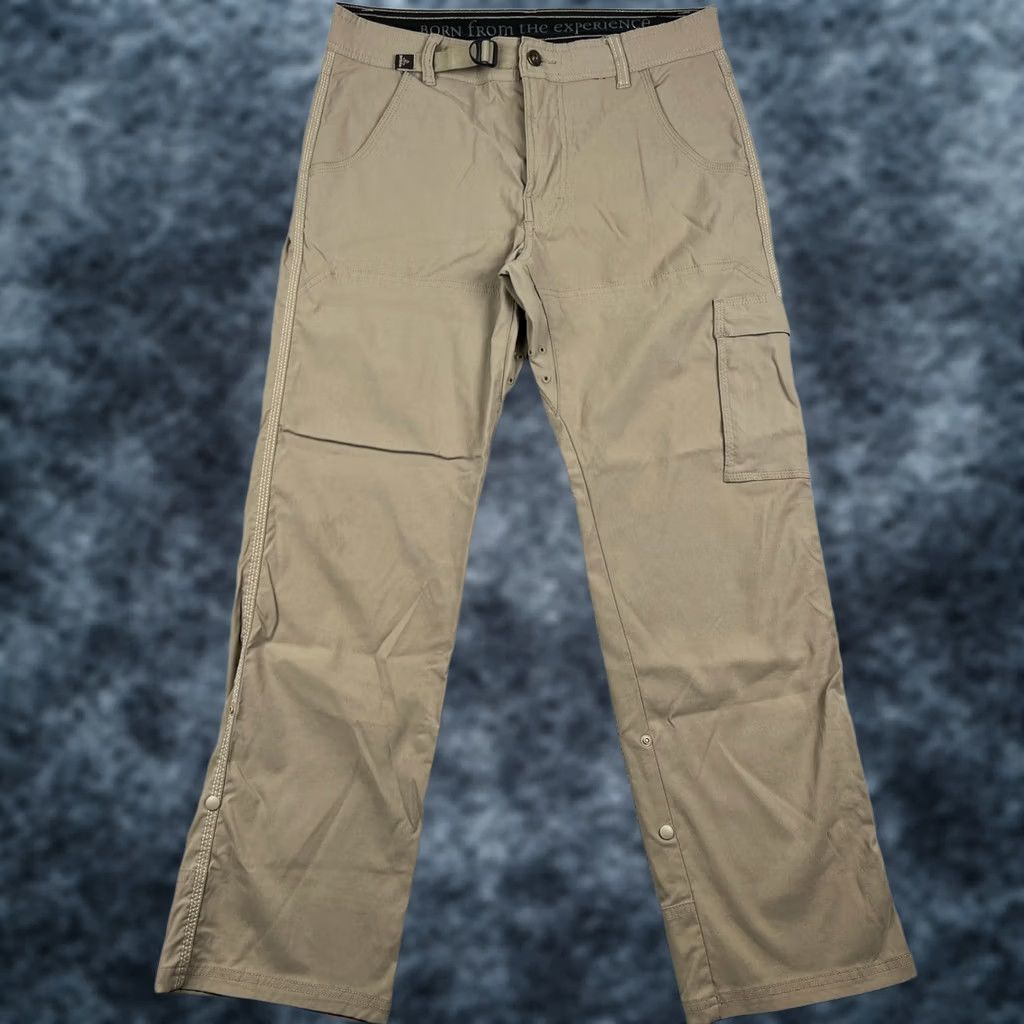 Prana Prana Stretch Zion Straight Pants Men Small 32x30 Beige Hiking Belt Roll Snap Up Size US 32 / EU 48 - 1 Thumbnail