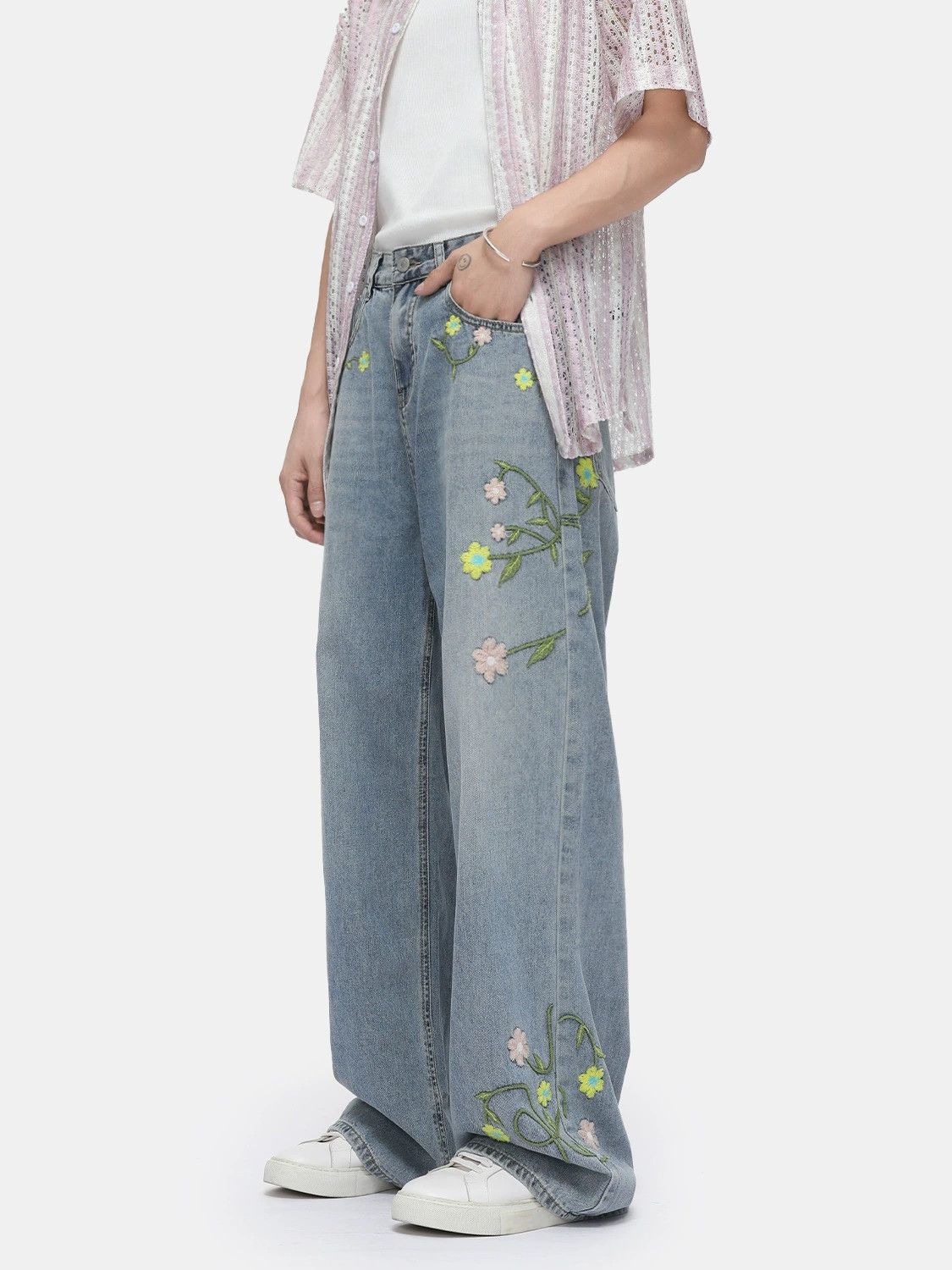 Japanese Brand × Jean Heavy floral embroidery straight-leg casual jeans Size US 32 / EU 48 - 2 Thumbnail
