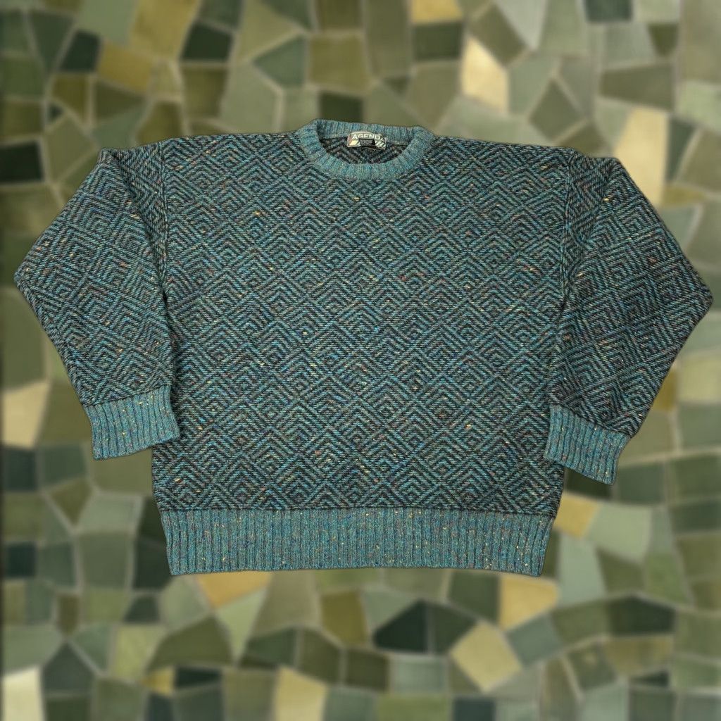 Vintage VINTAGE Agenda Sweater Men Medium Blue Teal Geometric Crew Neck Wool Knit 90s Mens Size US M / EU 48-50 / 2 - 1 Thumbnail