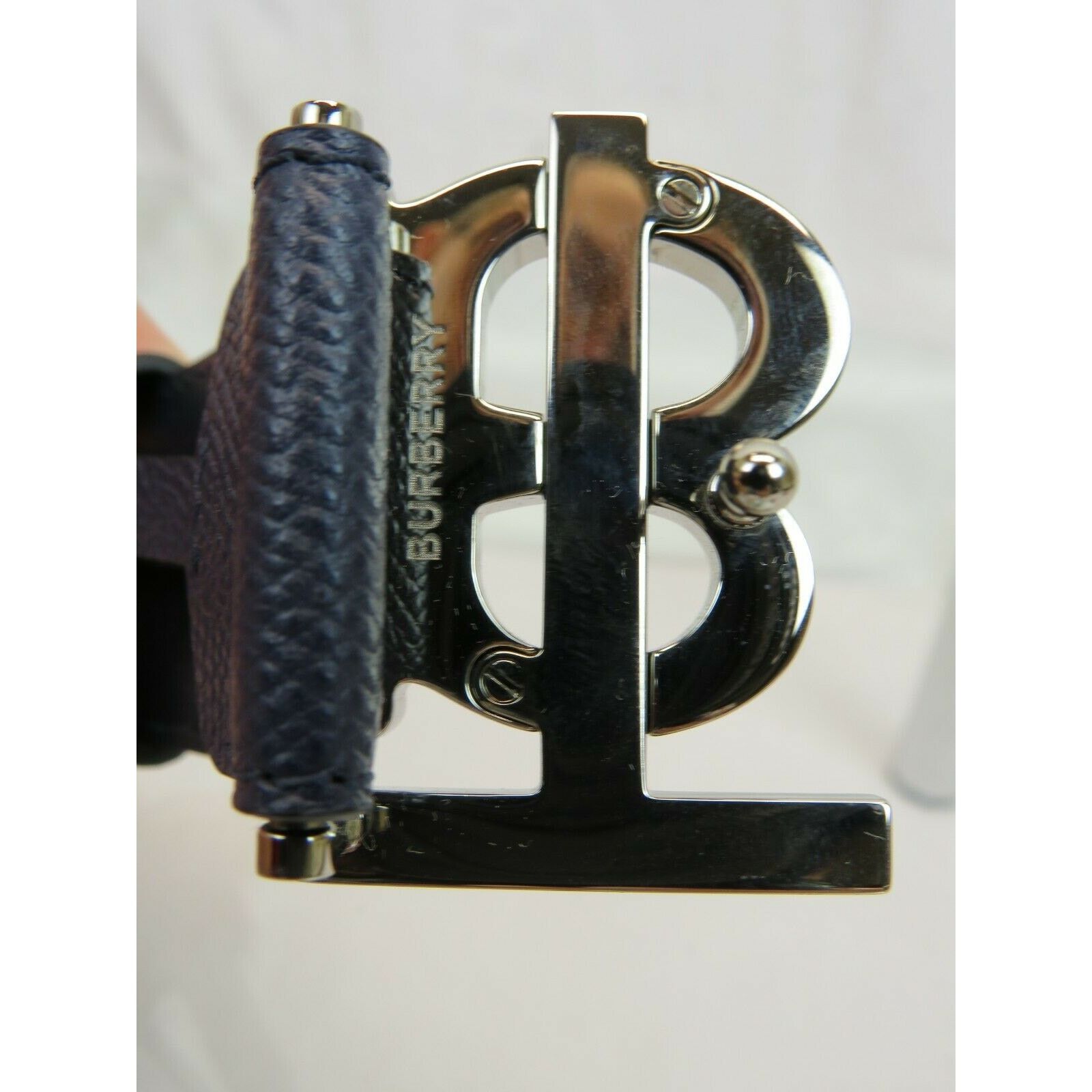 Burberry BURBERRY TB 35 BLUE LEATHER ENAMEL BUCKLE LOGO BELT 90 36 IT Size 36 - 4 Thumbnail