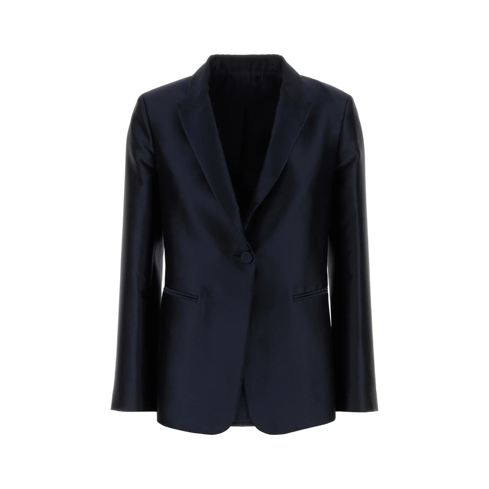 Alberta Ferretti ALBERTA FERRETTI Navy Blue Satin Blazer New & Authentic (Wom Size L / US 10 / IT 46 - 1 Thumbnail
