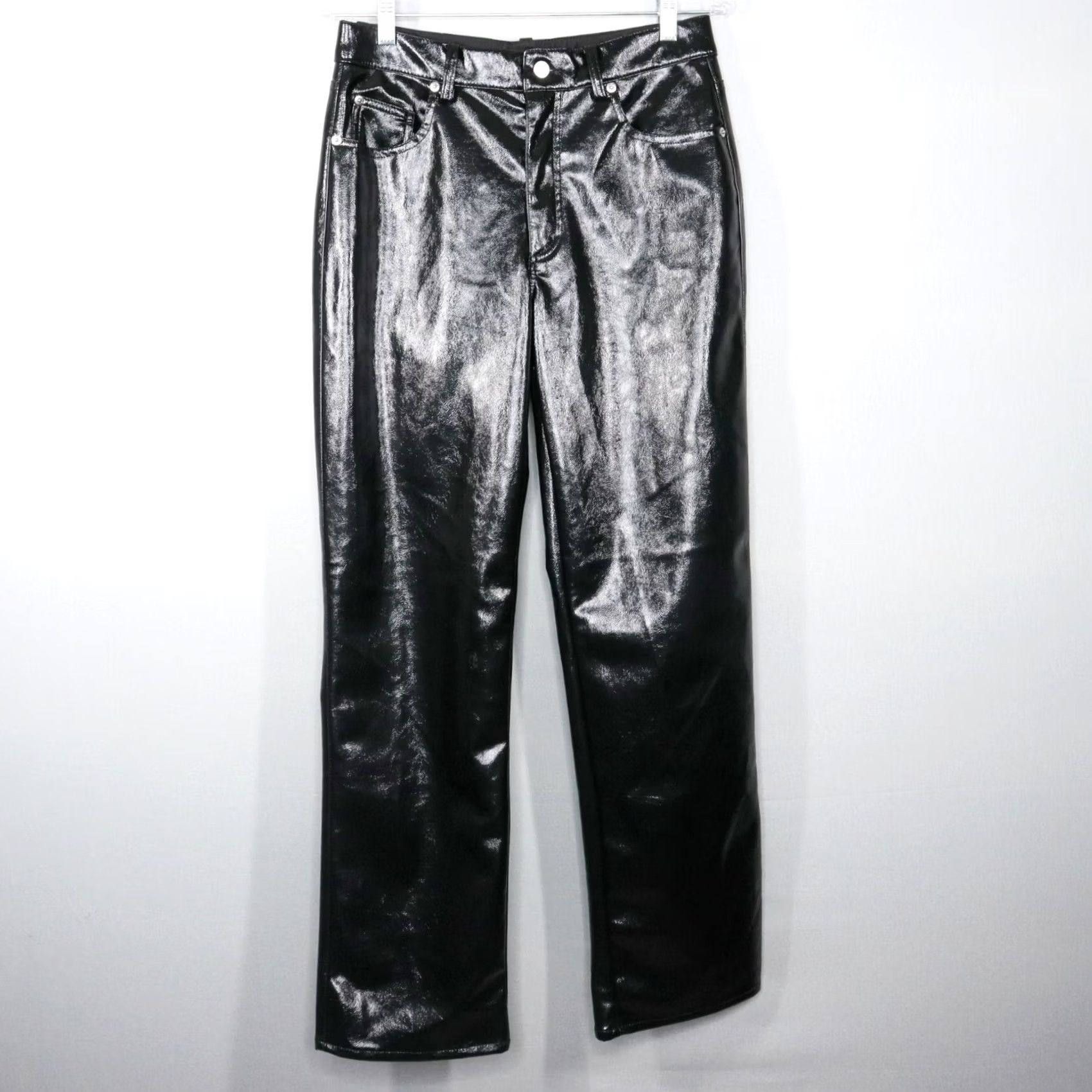 H&M H&M Pants Womens Size 10 Black Vegan Leather Straight Leg High Waist 30" Inseam Womens Size 32" / US 10 / IT 46 - 2 Thumbnail