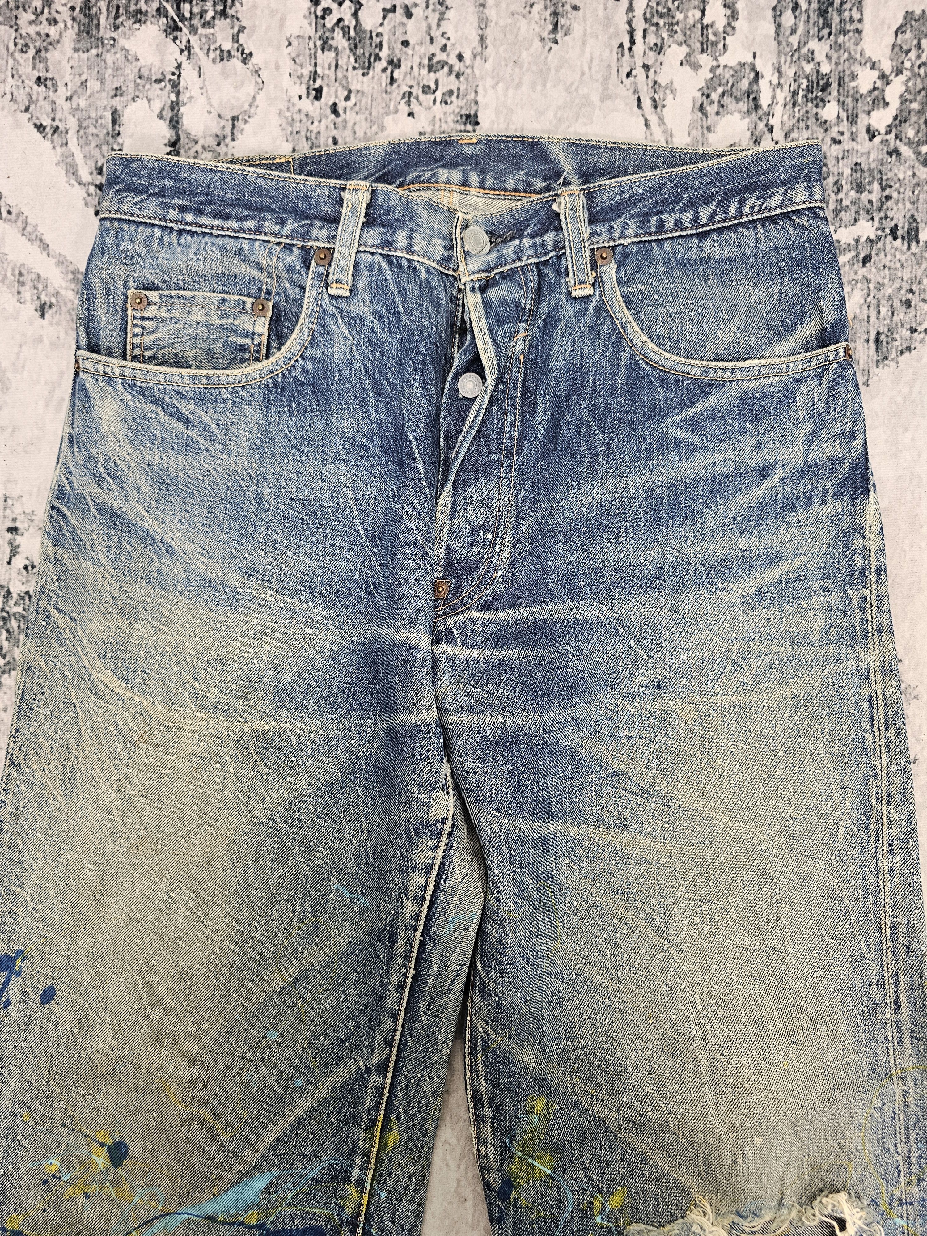 Japanese Brand ACOUSTIC Selvedge Redline Paint Splash Ripped Jeans JB0315 Size US 32 / EU 48 - 6 Thumbnail