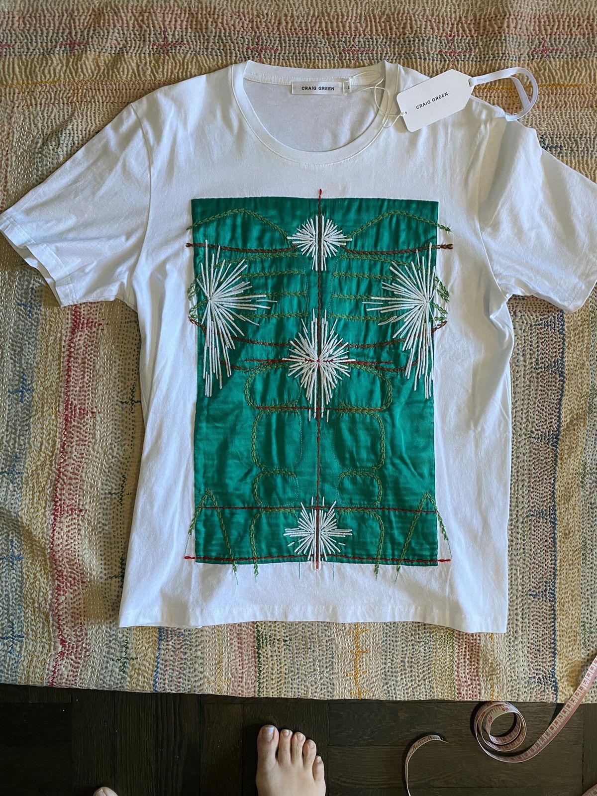 Craig Green Craig Green Hand Embroidered Silk on White Cotton T Shirt Size US L / EU 52-54 / 3 - 1 Thumbnail