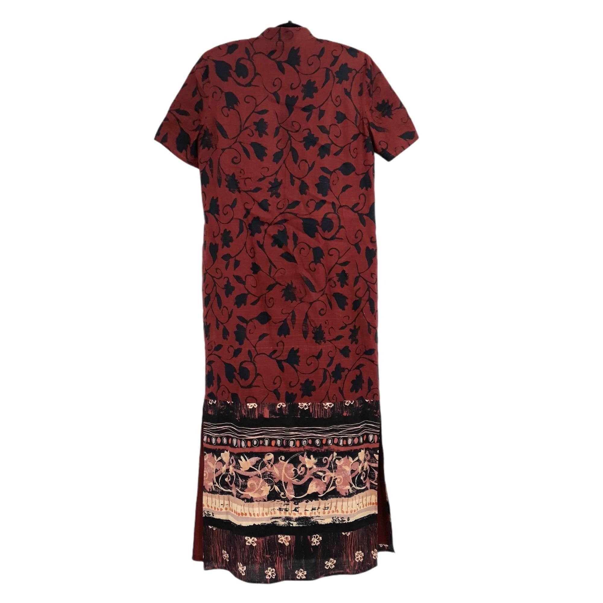 Vintage Vtg Rare Linen Maxi Hostess Dress Sz 8 Red Kimono Long Line Size M / US 6-8 / IT 42-44 - 5 Thumbnail
