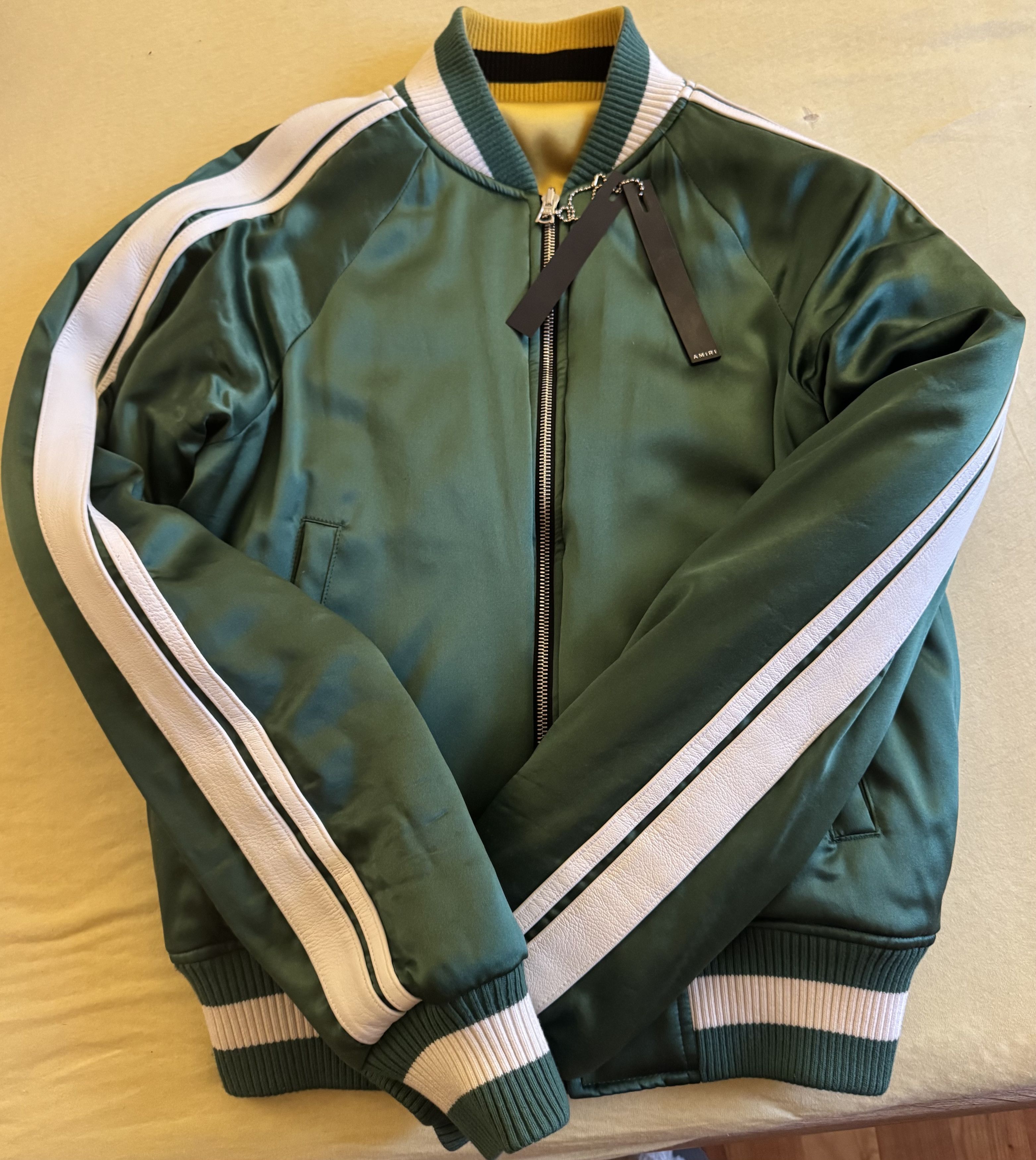 Amiri Reversible Silk Bomber Jacket Gold/Green