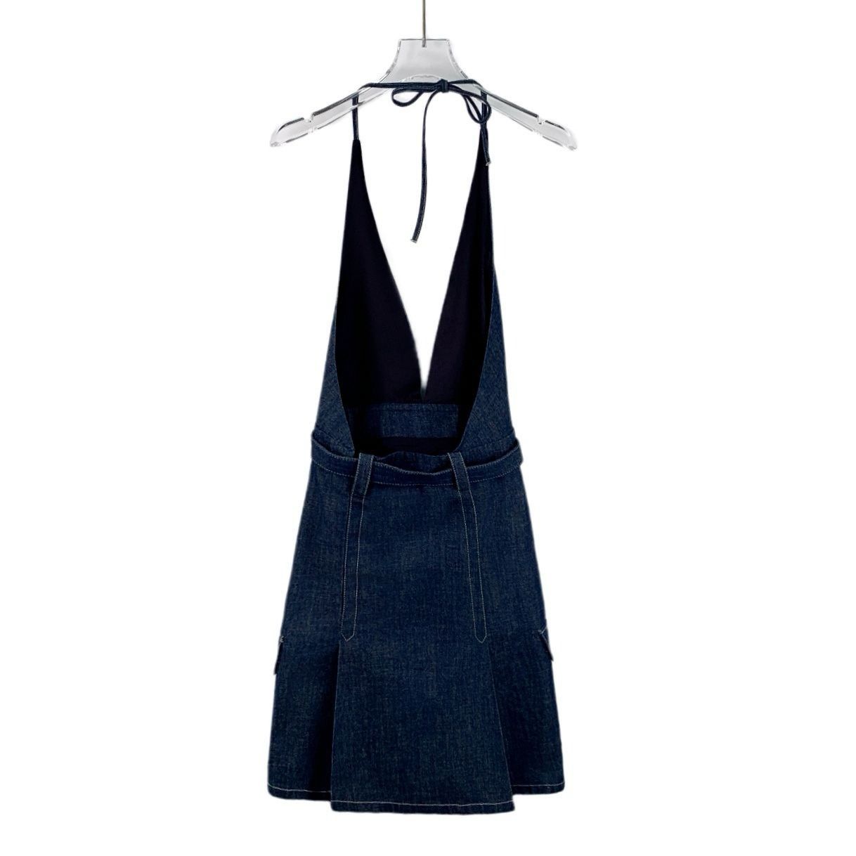 Miu Miu Miu Miu Dark Blue Cotton Denim Halter Dress With Belted Wais |  Grailed