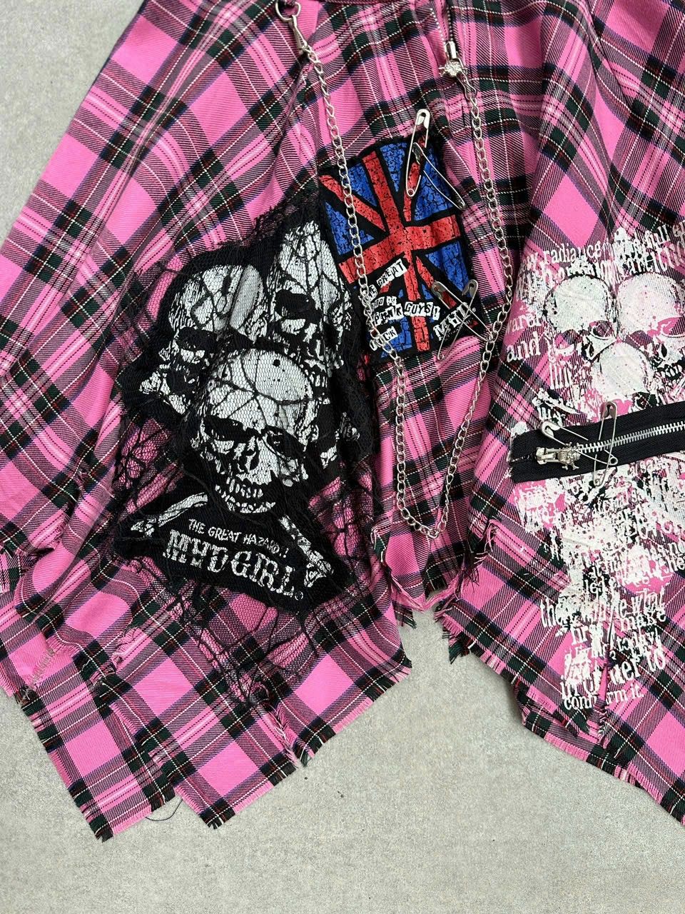If Six Was Nine × Japanese Brand 2000s Mad Punk Plaid Patches Skirt Size 26" / US 2 / IT 38 - 5 Thumbnail