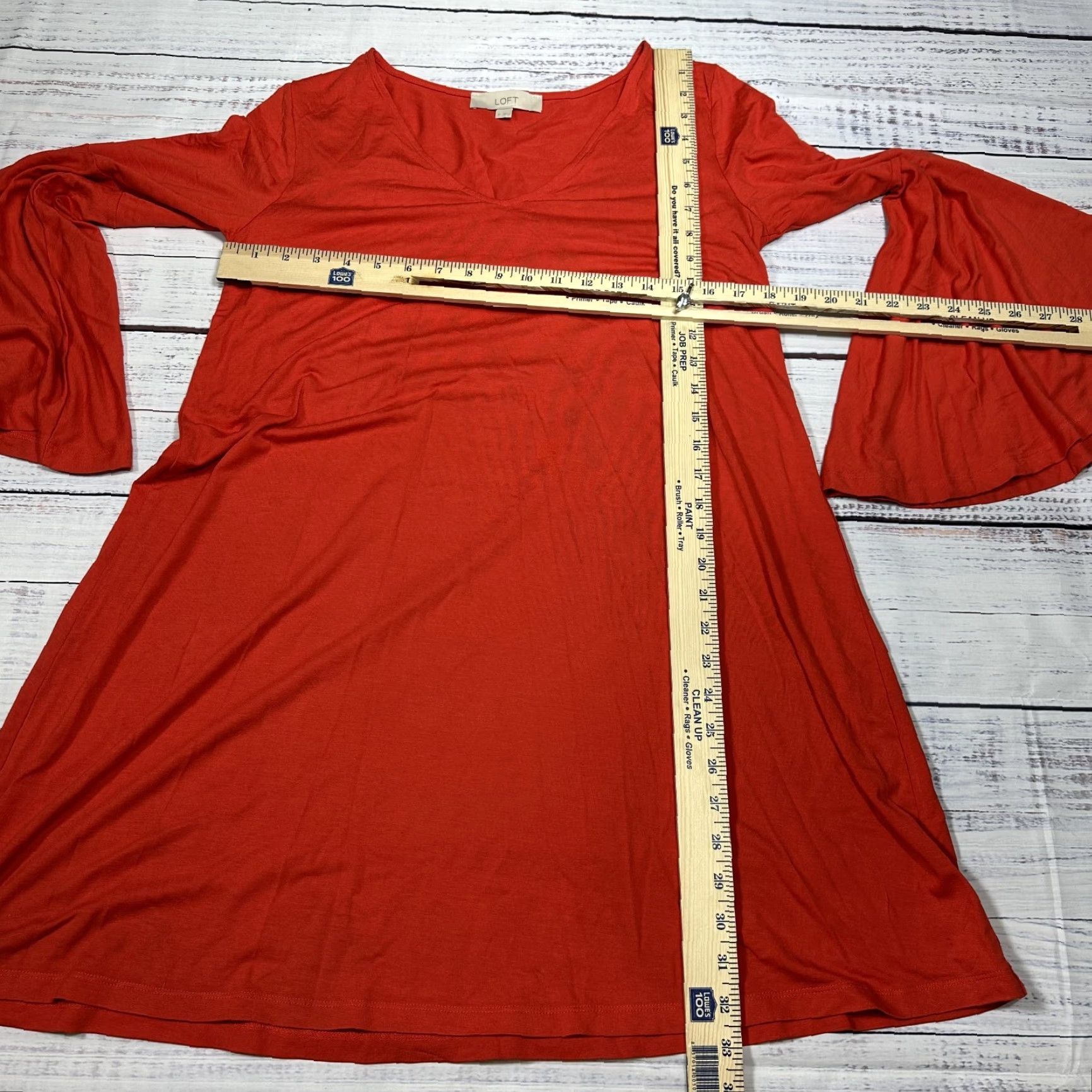 Loft LOFT Orange Bell Sleeve Shift Dress A-Line Soft Stretch V-Neck Cocktail Sz M Womens Dress Short Sleeve Vintage? (no) Size M / US 6-8 / IT 42-44 - 2 Thumbnail