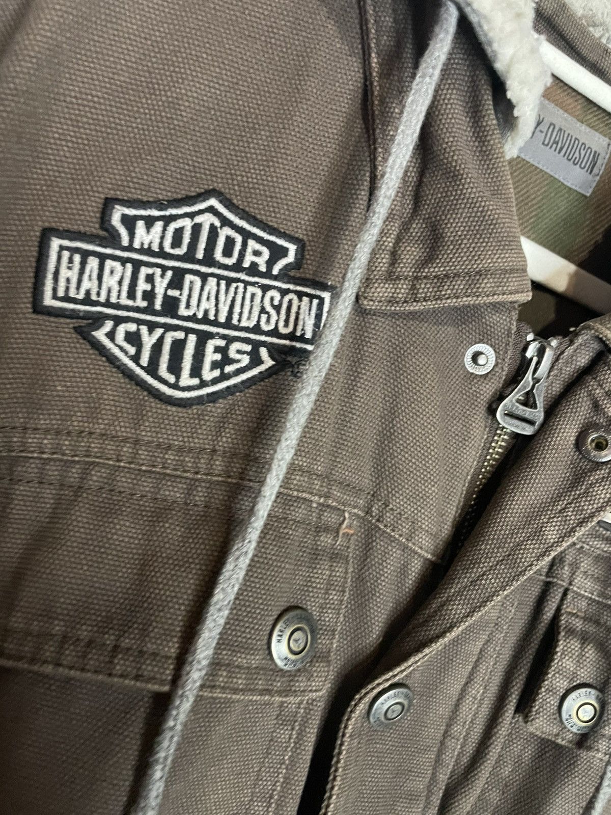 Harley Davidson Distressed Harley Davidson Brown Fur Hood Zip Up Jacket Size US L / EU 52-54 / 3 - 4 Thumbnail