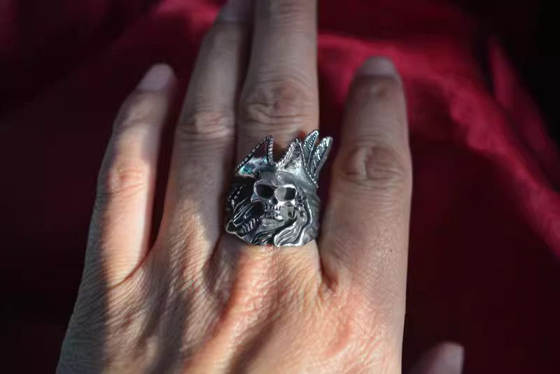 Jewelry Pirate Skull Jewelry Rings Open Size Chrome Ring (Size 7-13) Size ONE SIZE - 4 Thumbnail