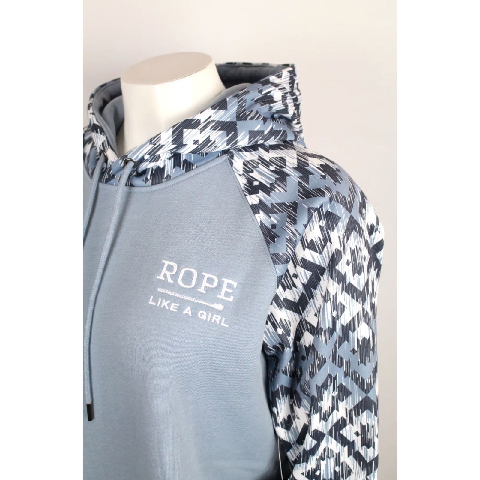 Vintage Rope Like A Girl Hooey Women's Southwest Blue Hoodie Long Sleeve Geometric Pullover HH1228BLWH Size L / US 10 / IT 46 - 3 Thumbnail