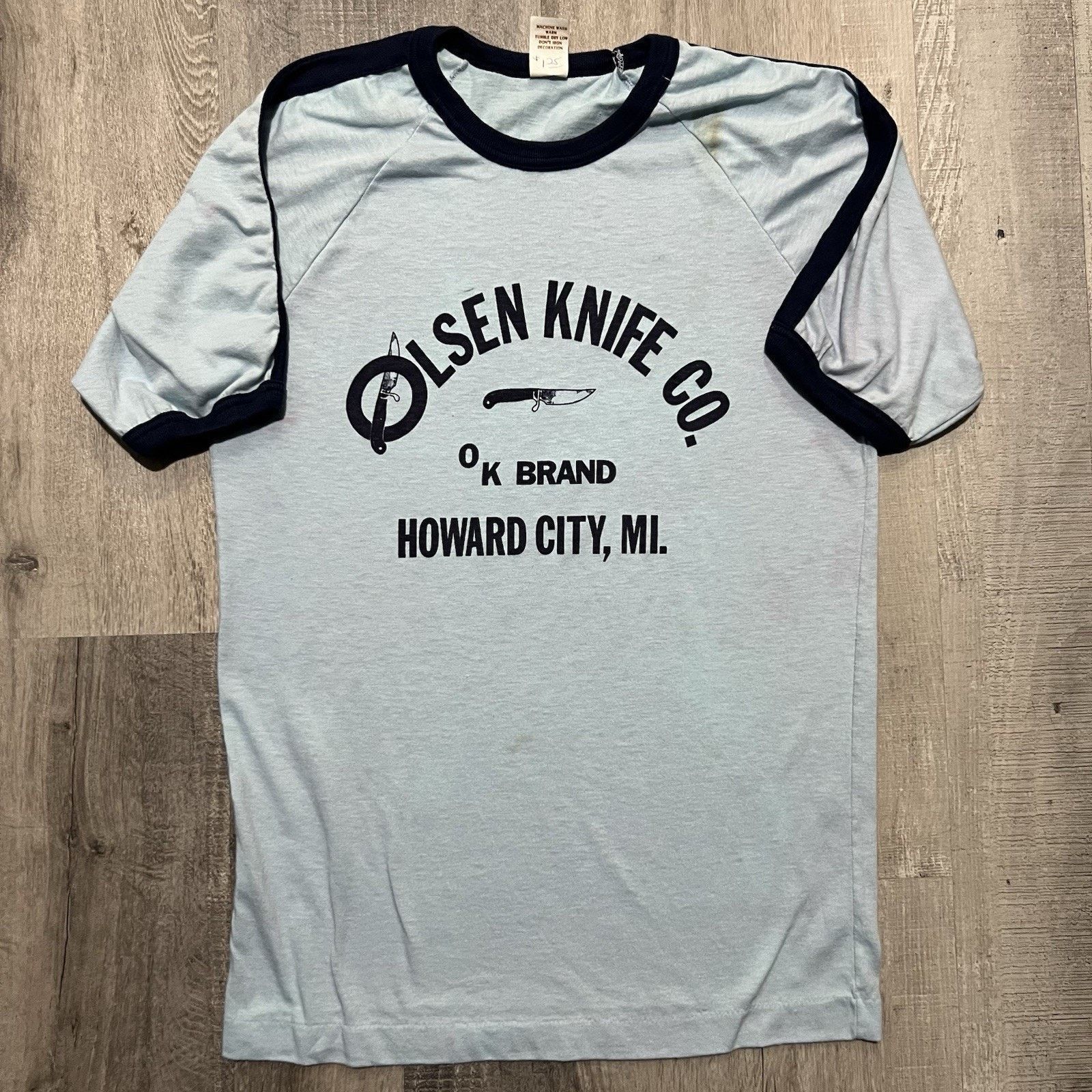 Other VTG Olsen Knife Co 1970s Howard City Blue USA Ringer Tee Size US XL / EU 56 / 4 - 1 Thumbnail