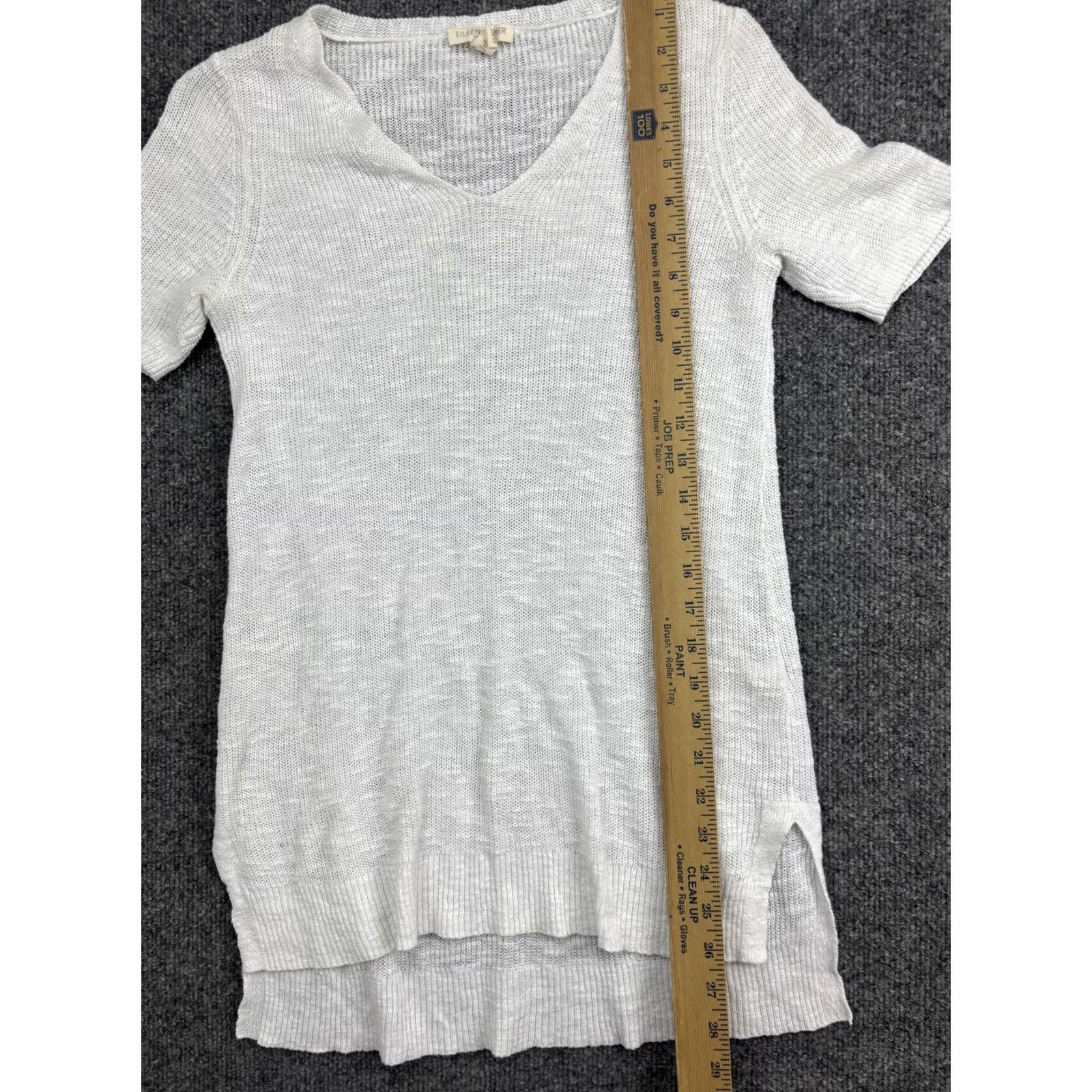 Eileen Fisher EILEEN FISHER Sweater Tunic Womens Petite PP White Linen Cotton V Neck Knit Short Sleeve Open-Knit Casual Spring Summer Womens Size XXS / US 00 / IT 34 - 4 Thumbnail