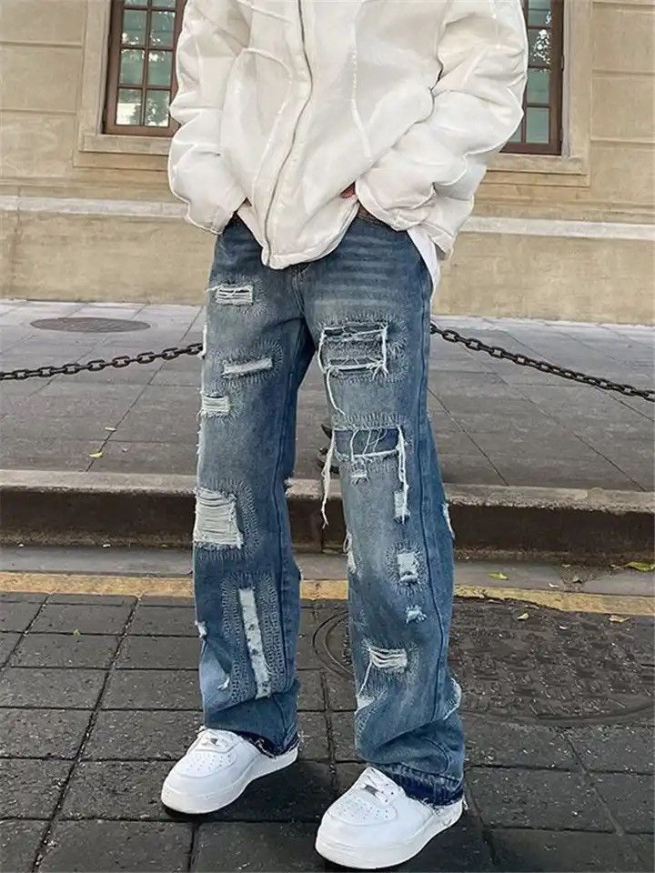 Men rapped jeans