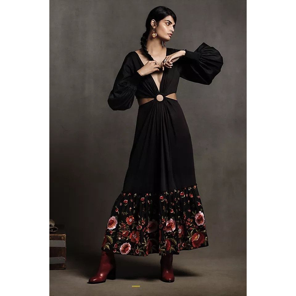 Anthropologie Anthropologie Karolina Black Embroidered Cut Out Dress Size XL / US 12-14 / IT 48-50 - 2 Thumbnail