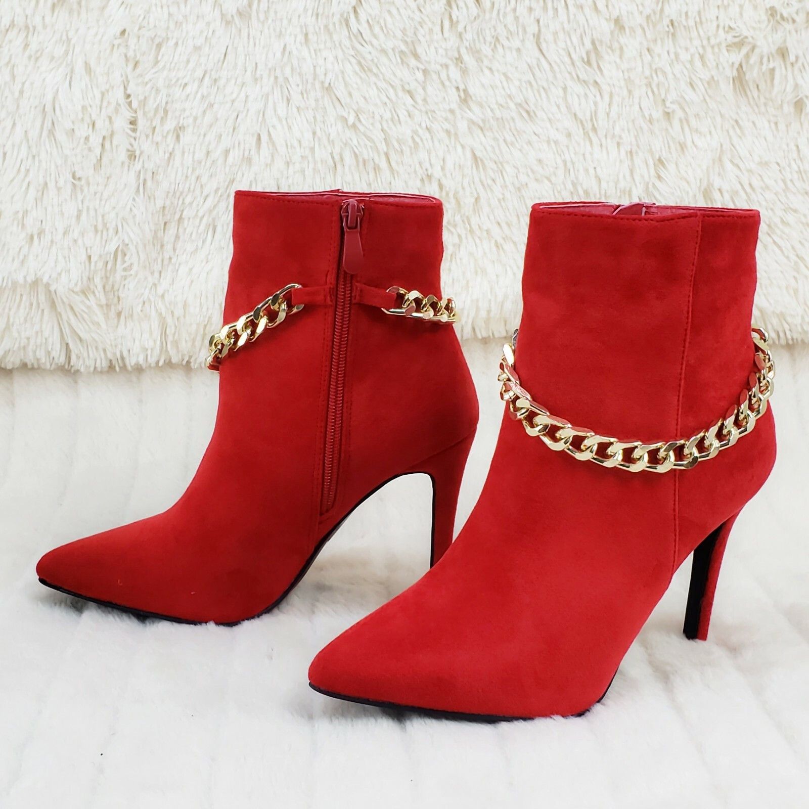 Other Crave Red FX Suede & Chain Sexy Pointy Toe 4" Stiletto High Size US 8 / IT 38 - 8 Thumbnail