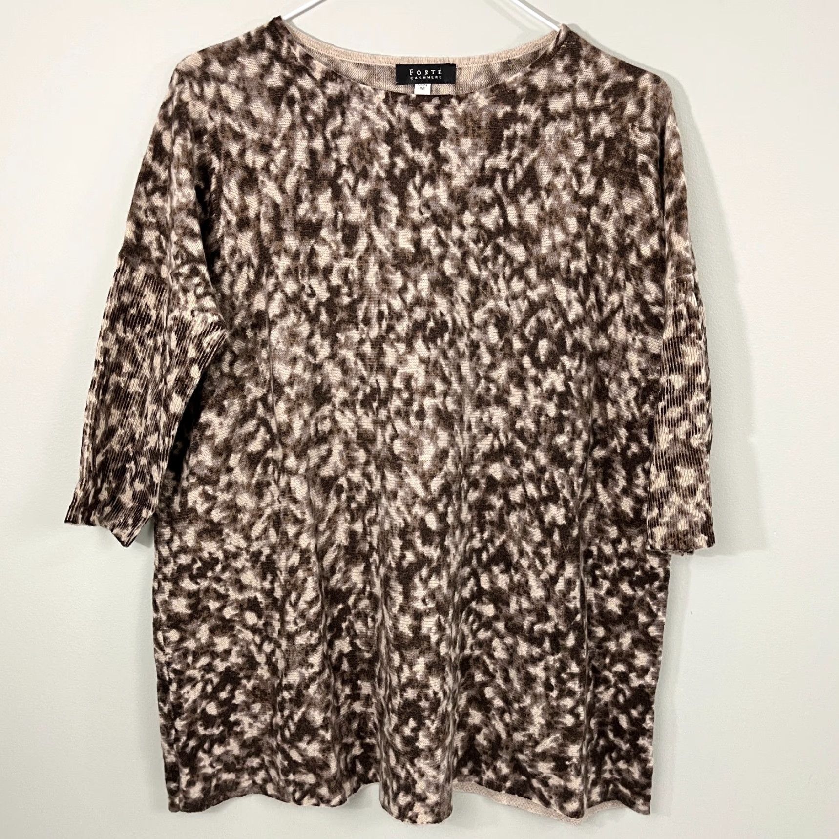 Fortela FORTE Cashmere Sweater Womens M Brown Animal Print 1/2 Dolman Sleeve Pullover Size M / US 6-8 / IT 42-44 - 2 Thumbnail