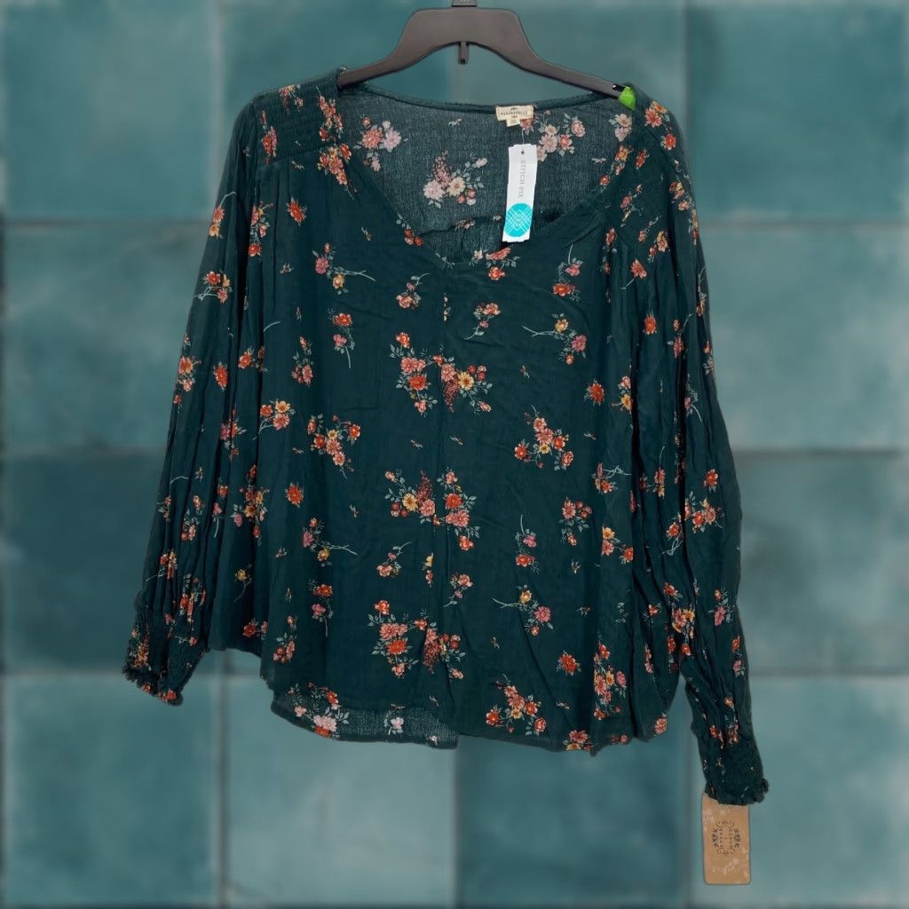 Vintage Mason & Belle Franceska Blouson Sleeve Top Women's 2X Green Floral Blouse Size XXL / US 16-18 / IT 52-54 - 1 Thumbnail