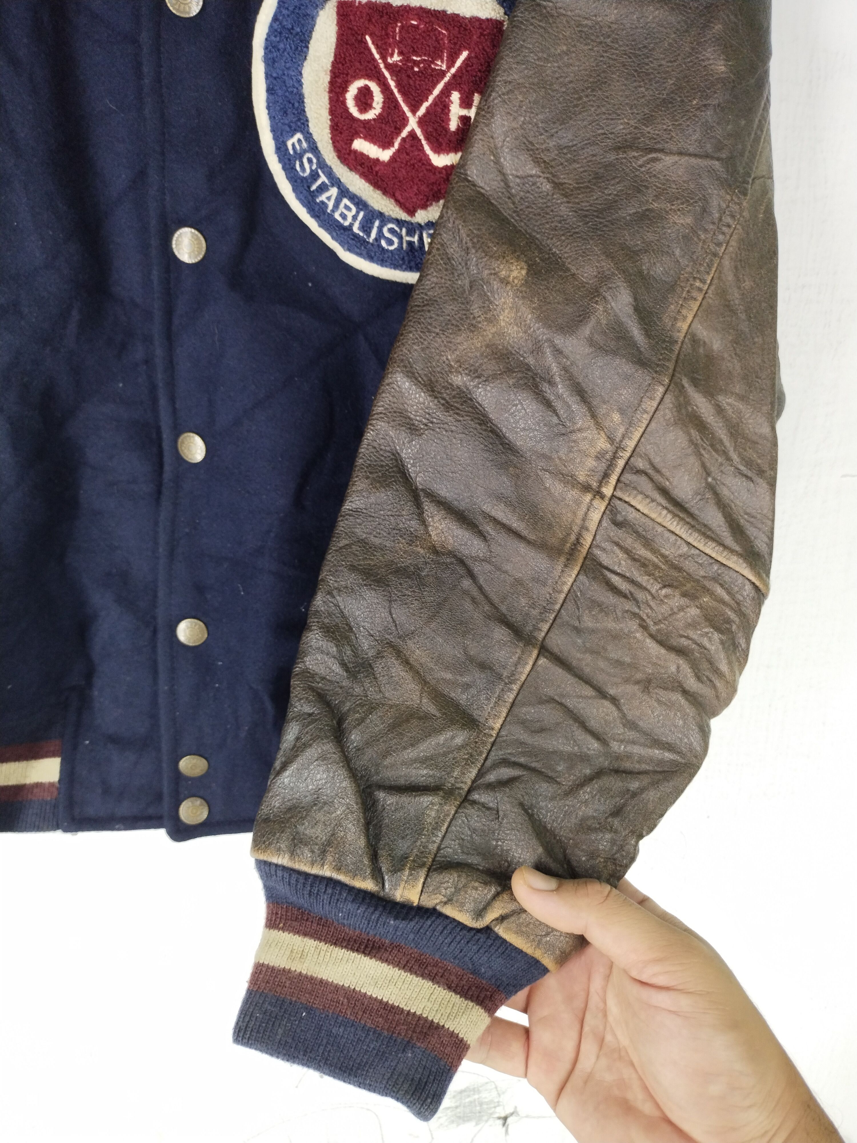 Vintage Vintage O.Henry CO.LTD Varsity Leather Wool Jacket Size US L / EU 52-54 / 3 - 3 Thumbnail