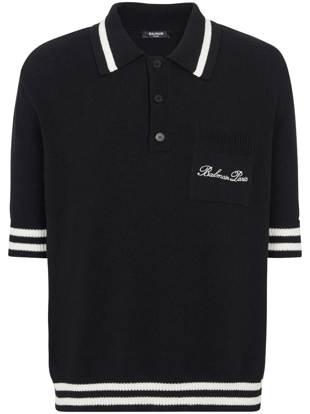 Balmain o1s1wg110925 Logo Embroidered Striped Polo Shirt in Black Size US M / EU 48-50 / 2 - 1 Thumbnail