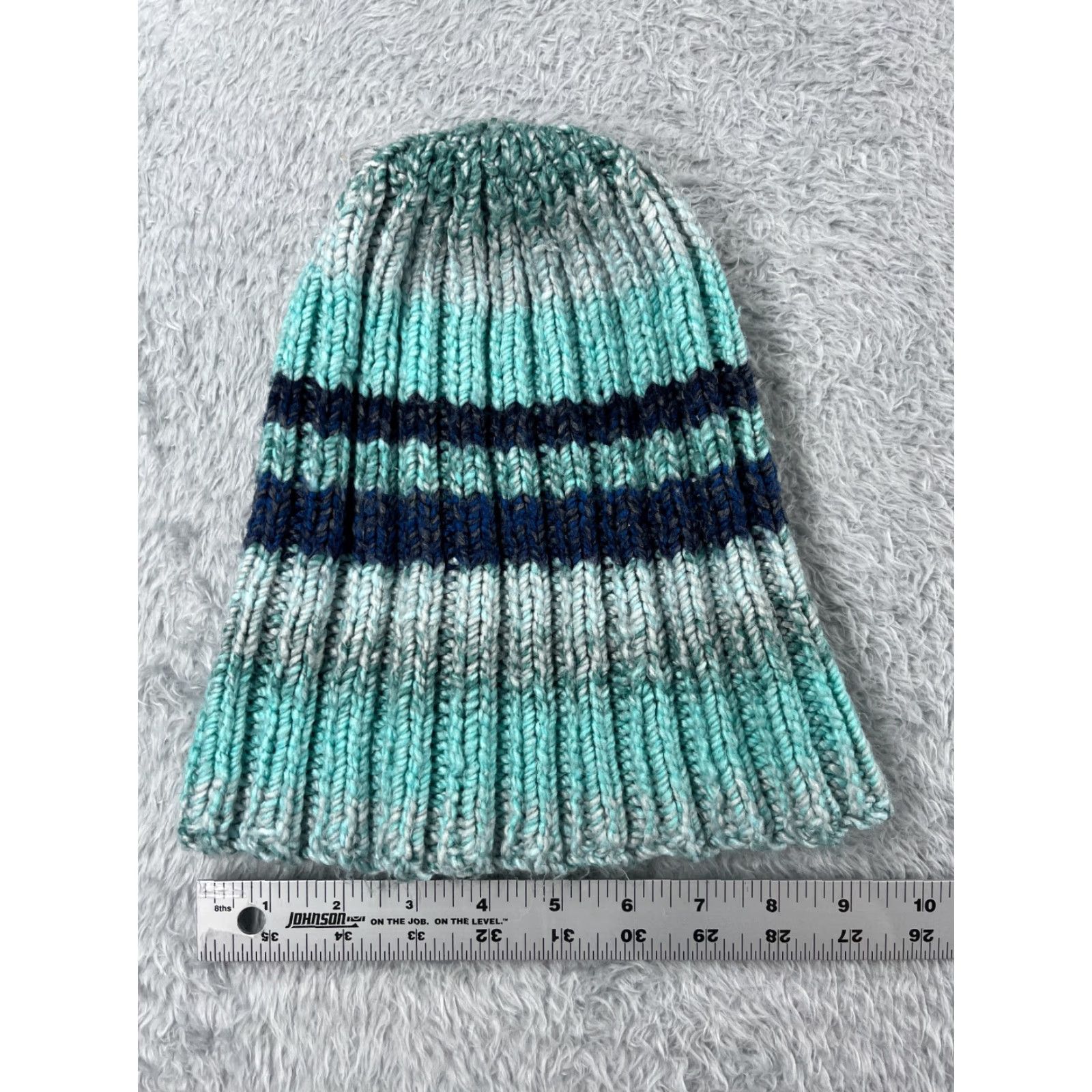 Vintage Unbranded Beanie Shirt? No, Beanie remains Beanie; Chunky Blue Stripe Knit One Size Adult Acrylic Winter Toque Cap Size ONE SIZE - 4 Thumbnail