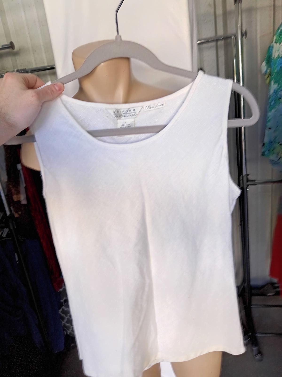 Designer Elegant White Linen Tank Top by Uniform Size M / US 6-8 / IT 42-44 - 1 Thumbnail