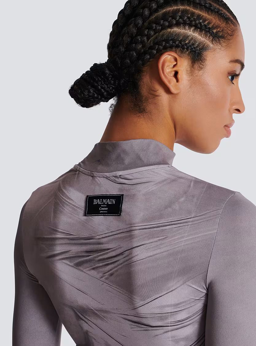 Balmain o1s1wg111225 Top With Stand Up Collar in Grey Size XL / US 12-14 / IT 48-50 - 7 Thumbnail
