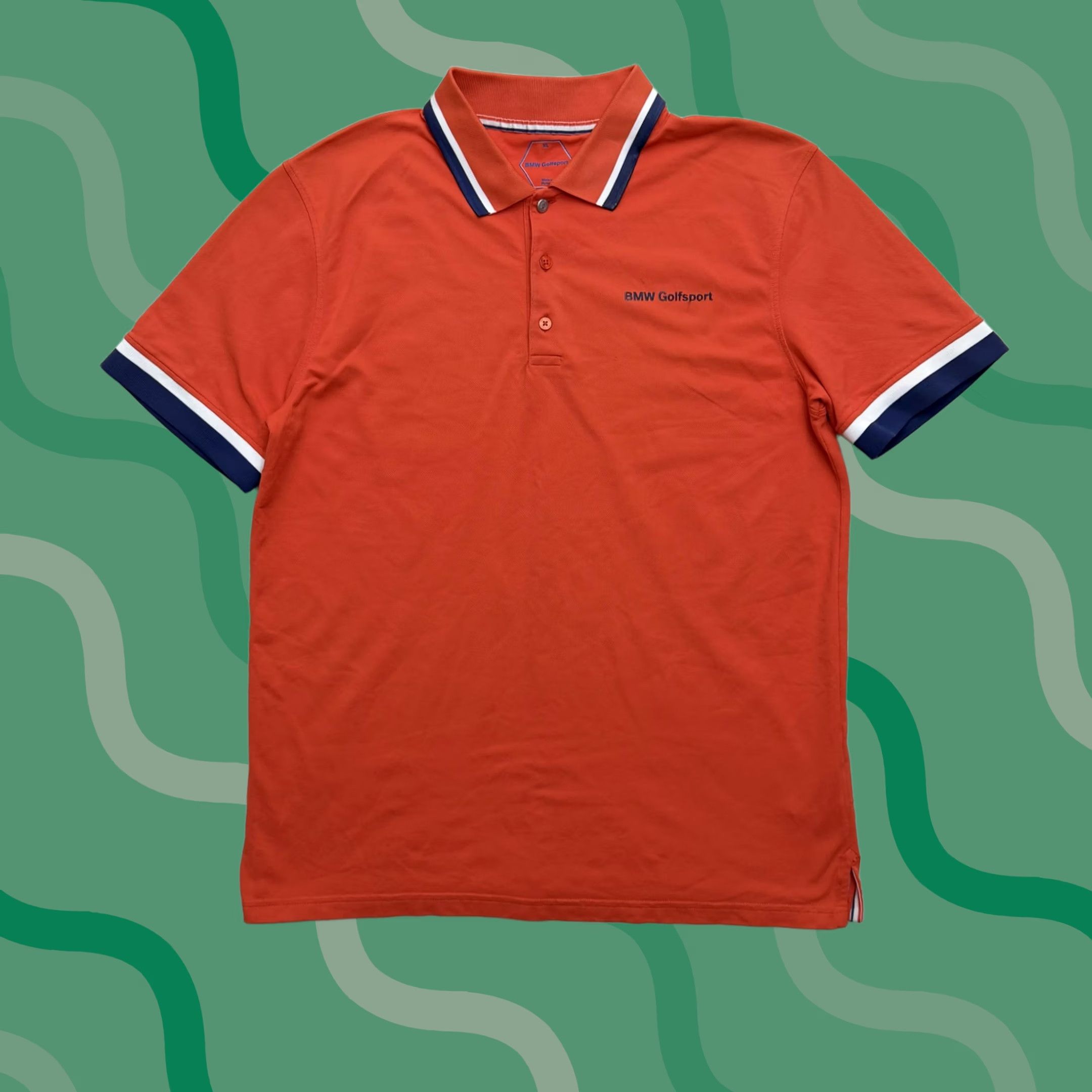 BMW BMW Golfsport Polo Shirt Mens XL Orange Golf Striped Collar Logo Performance Size US XL / EU 56 / 4 - 1 Thumbnail