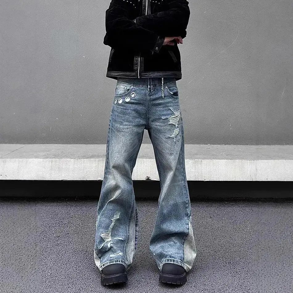 Japanese Brand Loose straight leg ripped slightly flared jeans Size US 32 / EU 48 - 6 Thumbnail