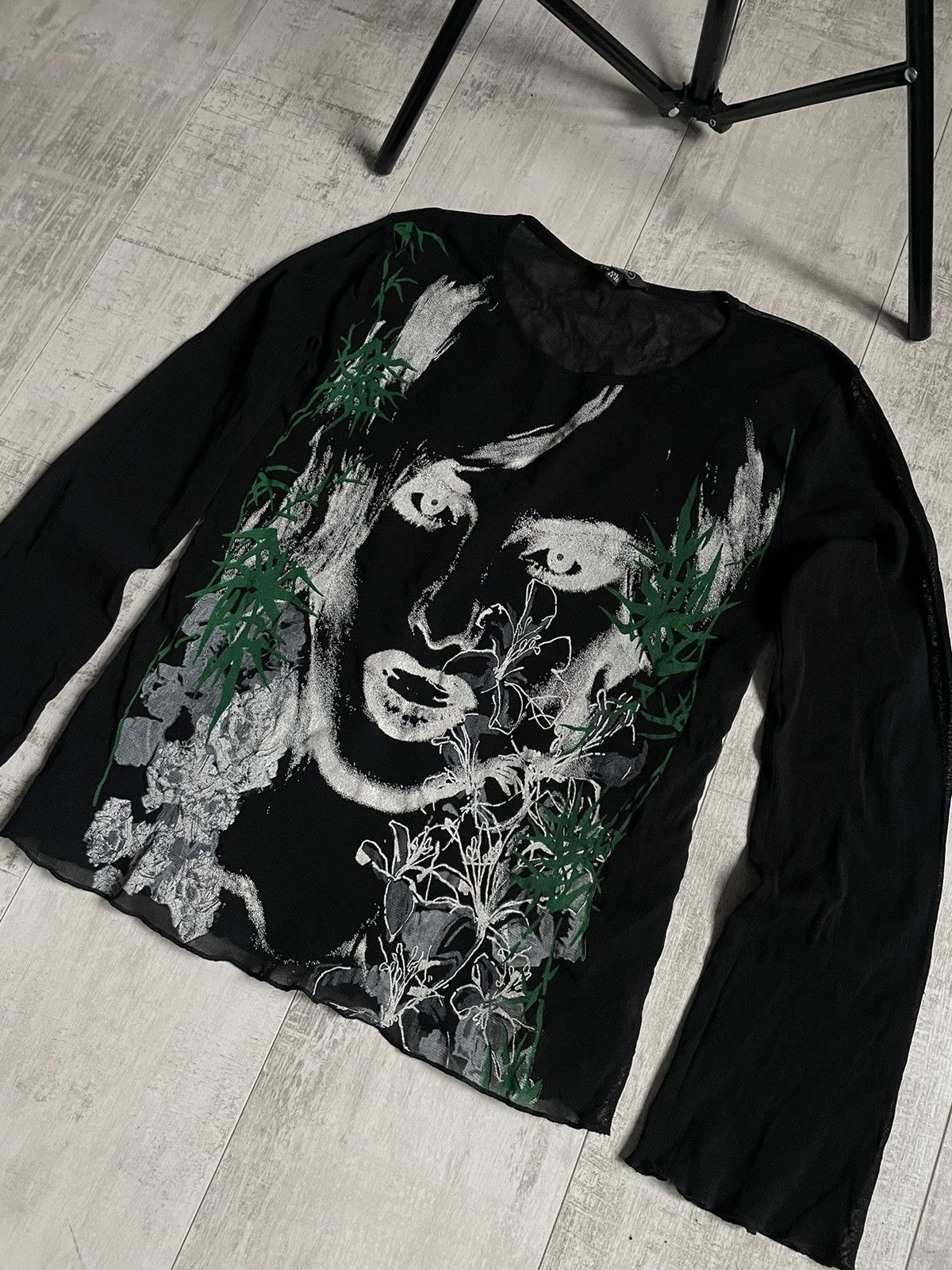 Japanese Brand Vintage Y2K Face Opium 00’s Mesh Black Long Sleeve Shirt Size XXL / US 16-18 / IT 52-54 - 2 Thumbnail