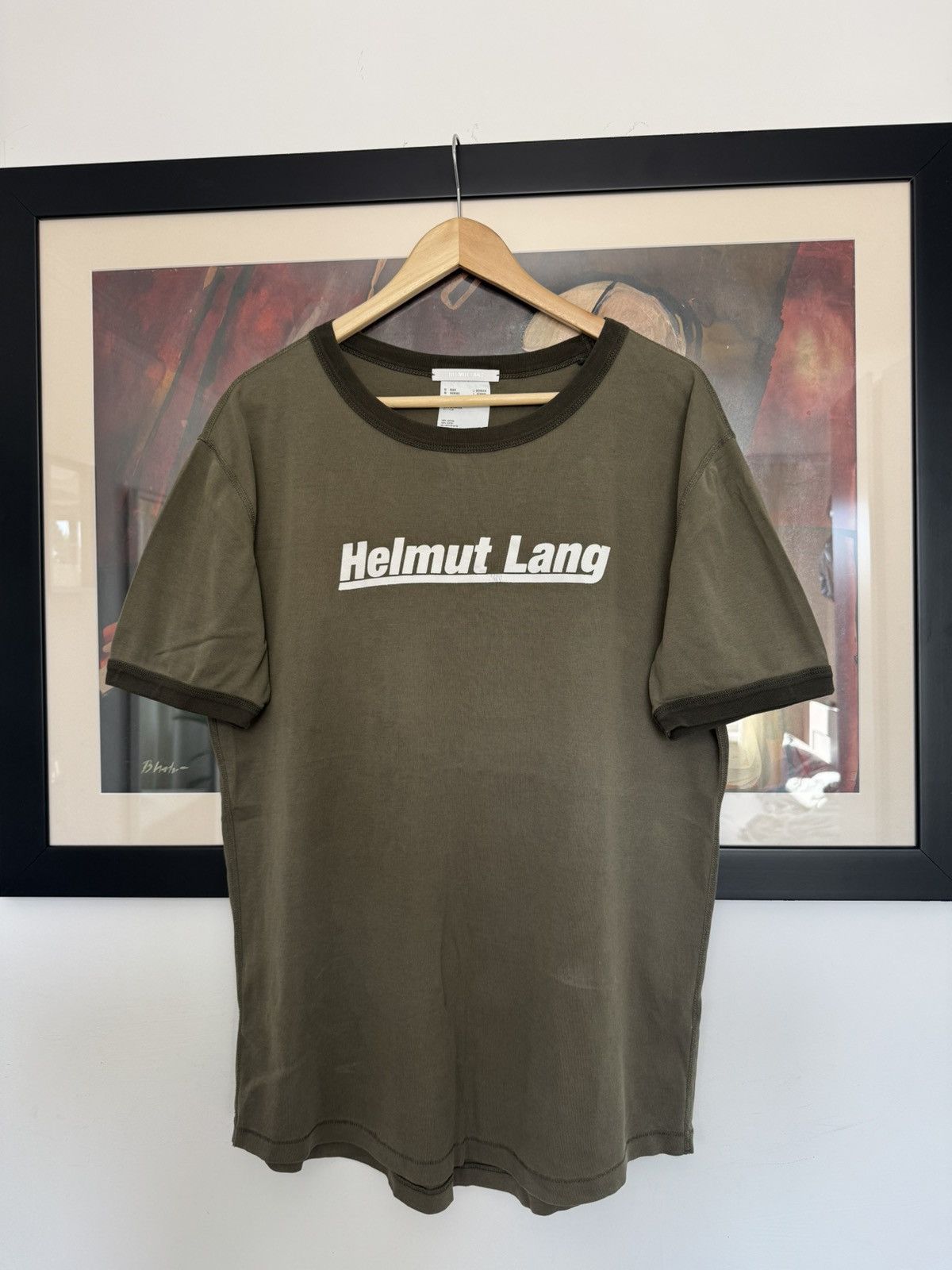 Helmut Lamg Spellout Logo Tee Rare Olive Designer Print