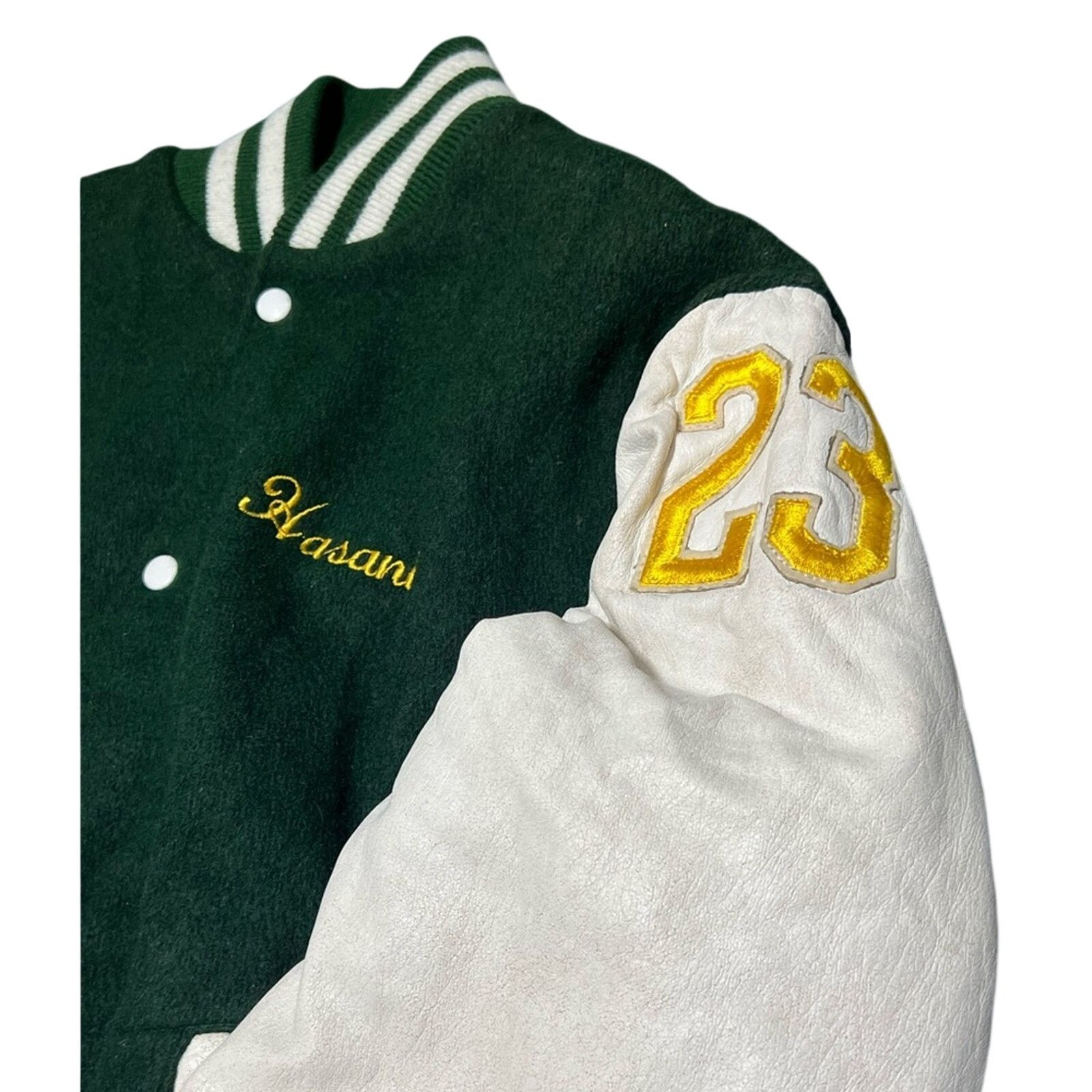 Other 90’s Union Made Holy Cross Football Jacket Leather Wool Size US XL / EU 56 / 4 - 4 Thumbnail