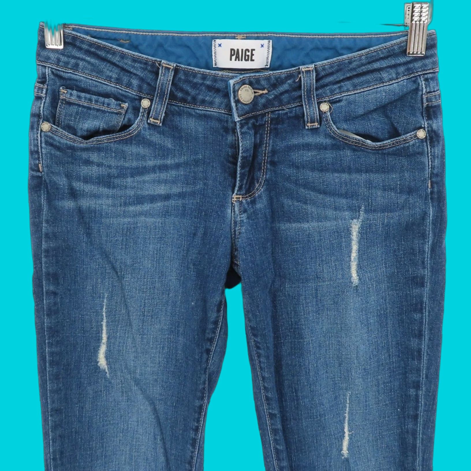 Paige Paige Womens Jeans 24 Jimmy Jimmy Skinny Distressed Medium Blue Denim Pants Size 42" / US 20 - 1 Thumbnail
