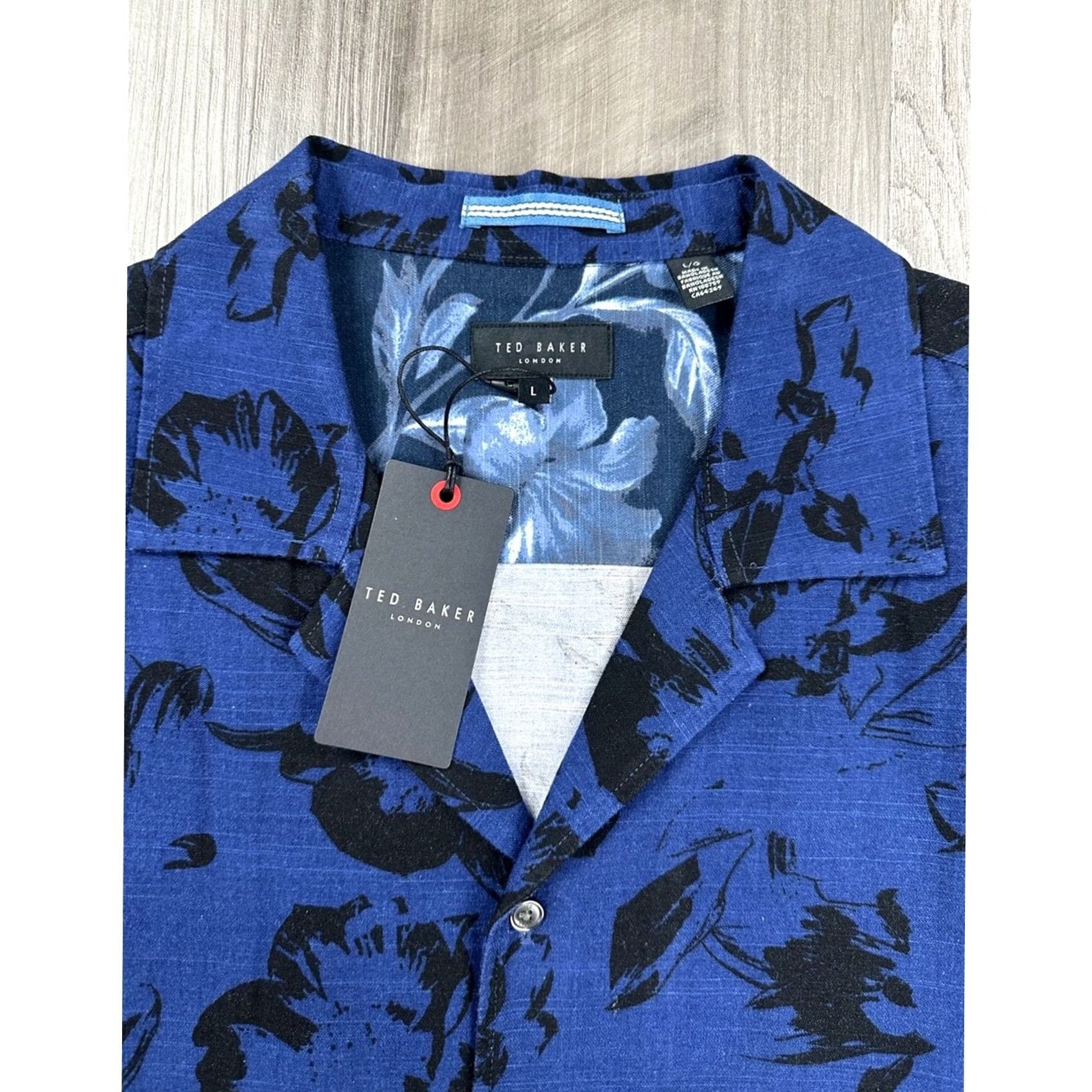 Ted Baker Ted Baker London Shirt Mens Large Midnight Sail Viscose Blend Camo Blue Shirt Size US L / EU 52-54 / 3 - 7 Thumbnail
